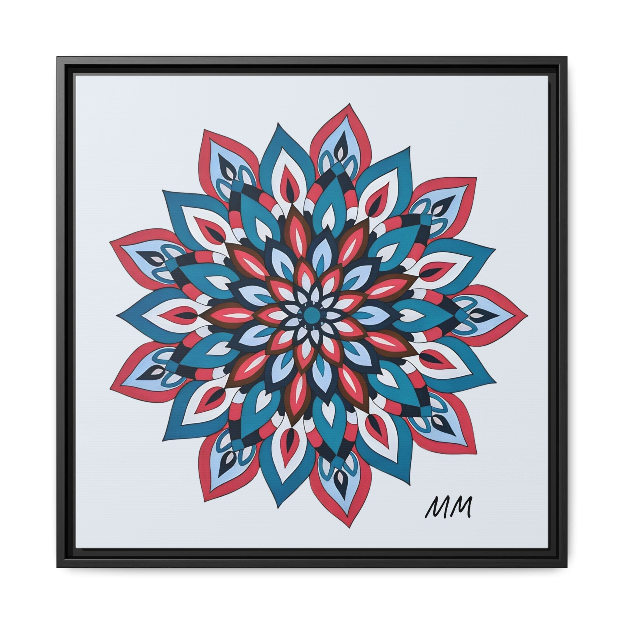 Quinn Framed Mandala Wall Art Print — Blue & Coral Floral Canvas