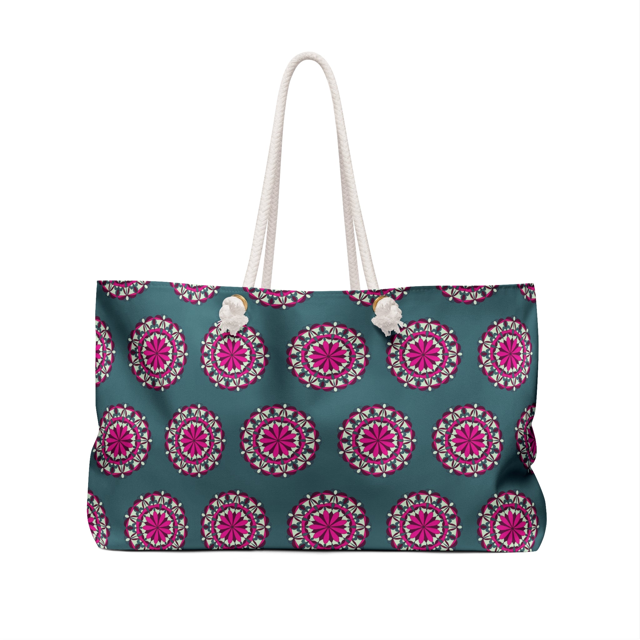Evie Mandala Bohemian Weekender Bag — Teal & Fuchsia Travel Tote