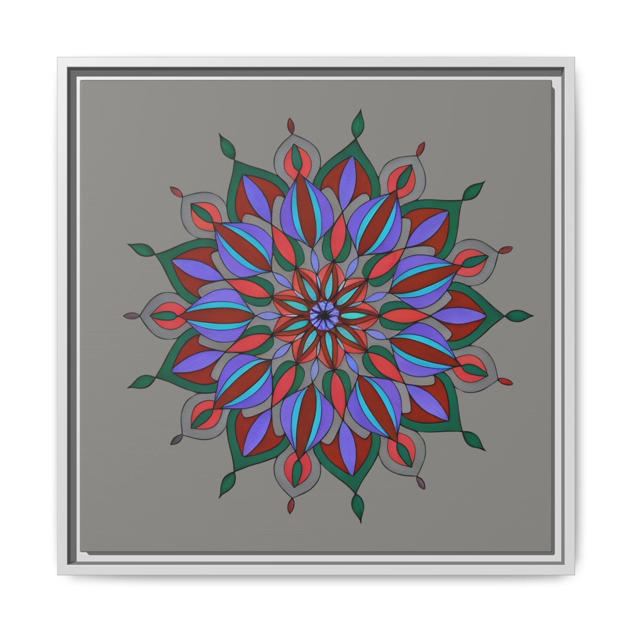 Maya Framed Floral Mandala Matte Canvas Wall Art — Teal Boho Home Decor
