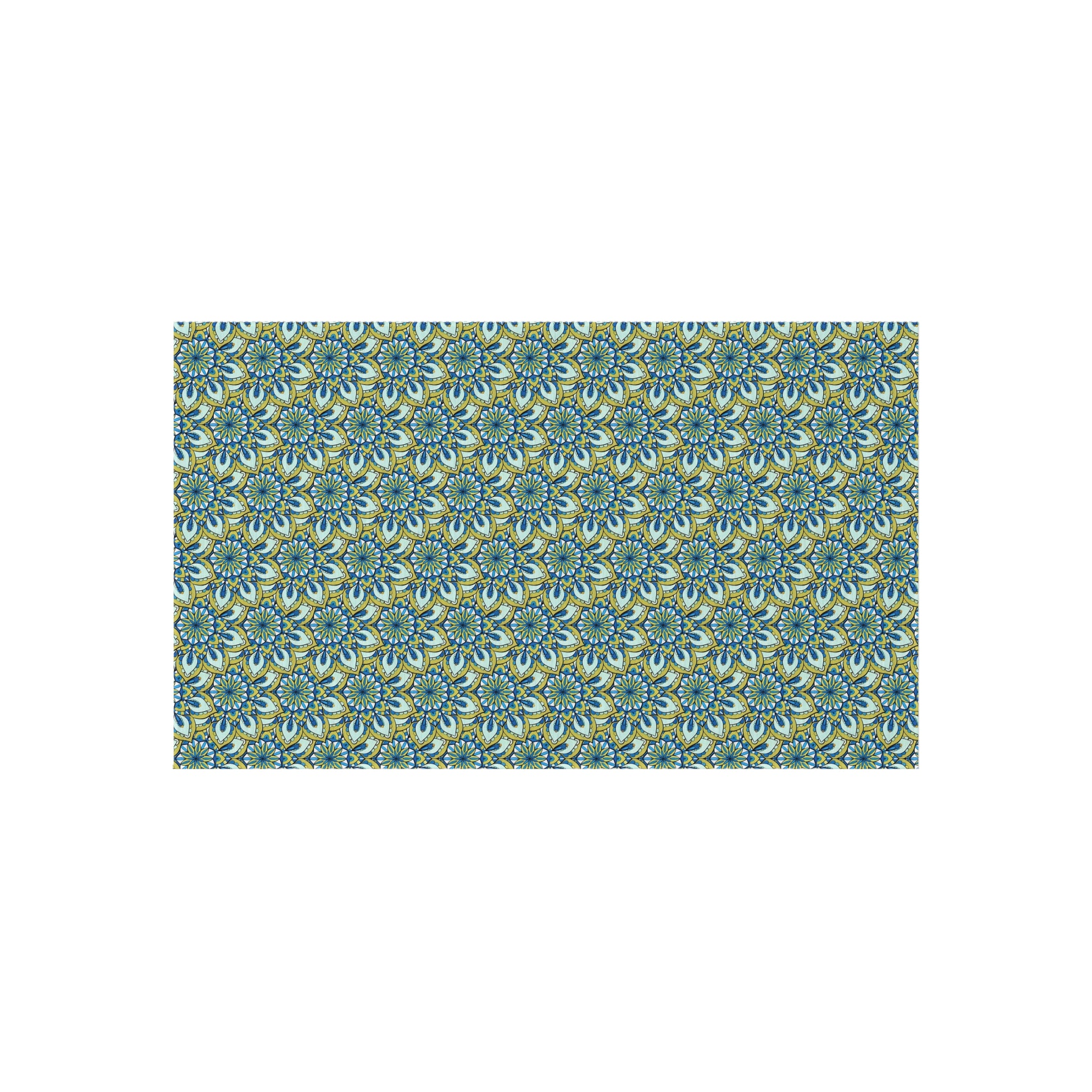 Atarf Floral Tile Outdoor Rug — Blue Green Geometric Patio Mat