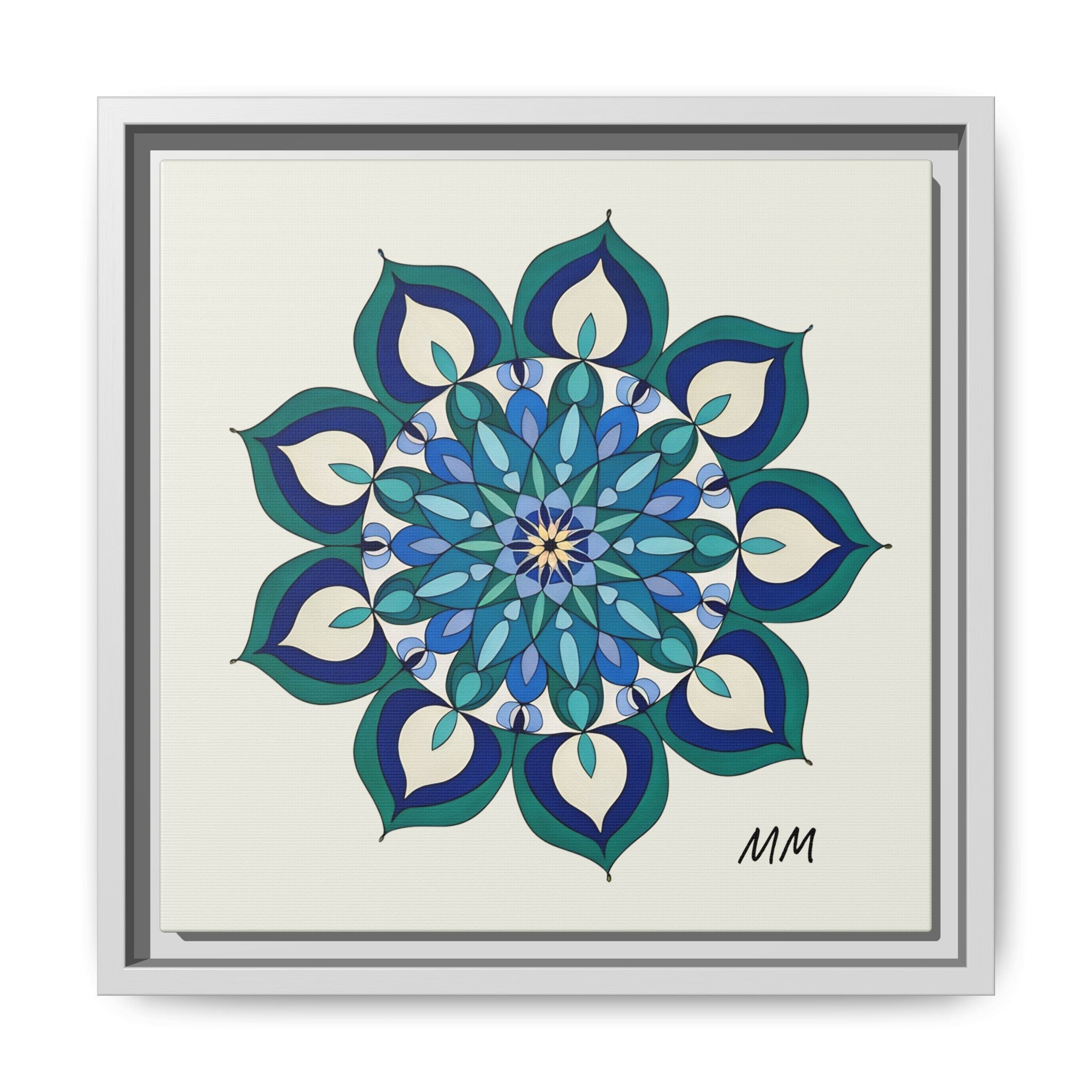 Lottie Framed Blue Green Mandala Wall Art — Matte Canvas Print