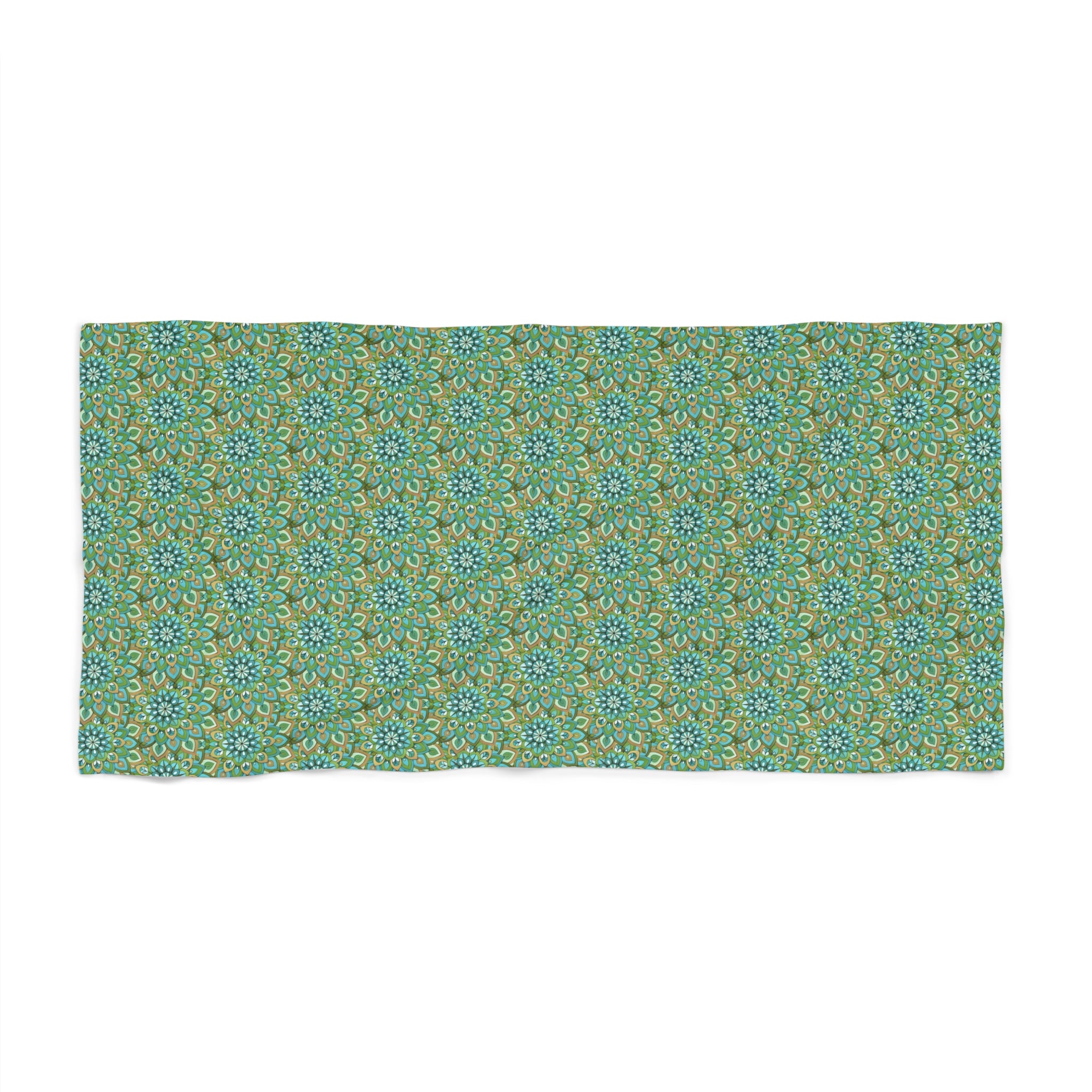 Mary Mandala Beach Towel — Green Blue Floral Pattern