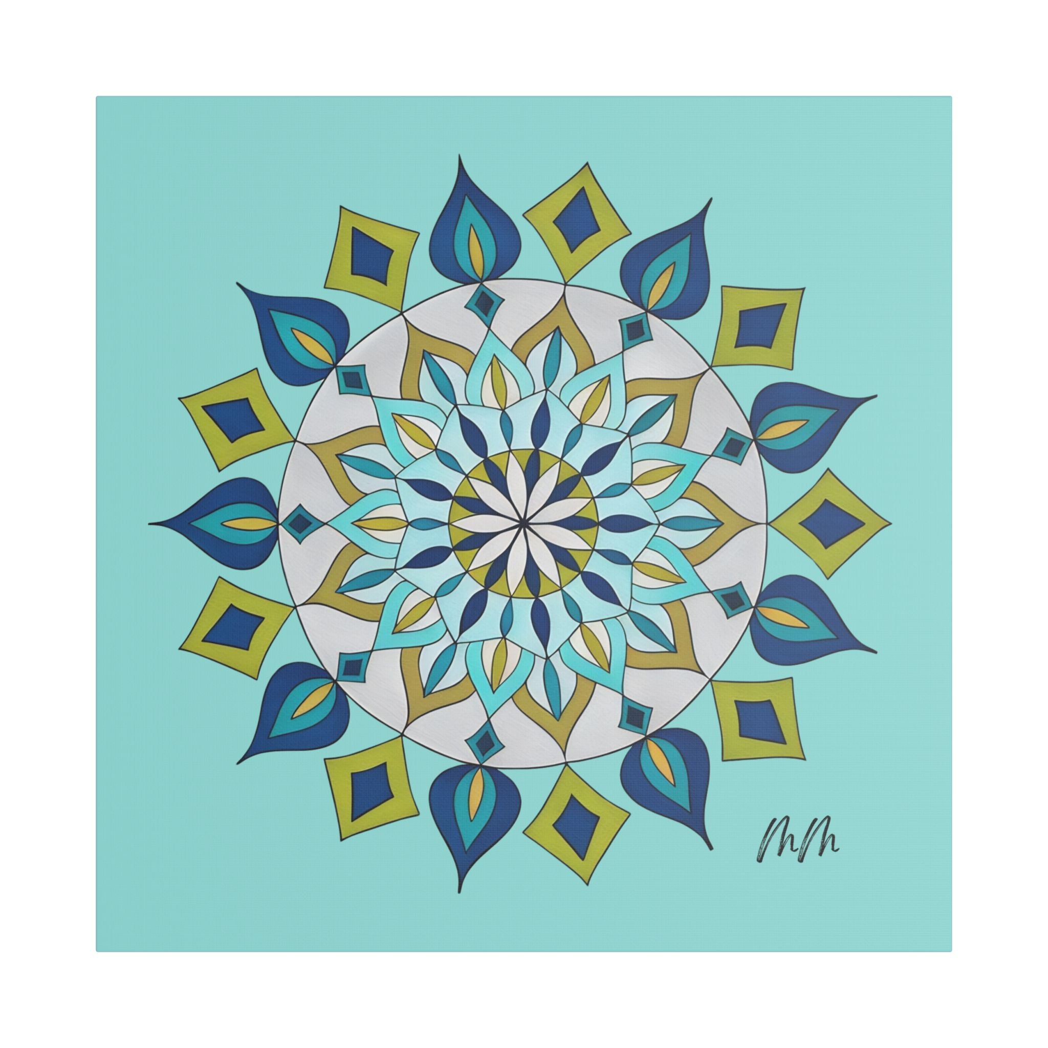 Emry Mandala Turquoise Satin Canvas Print — Geometric Wall Art