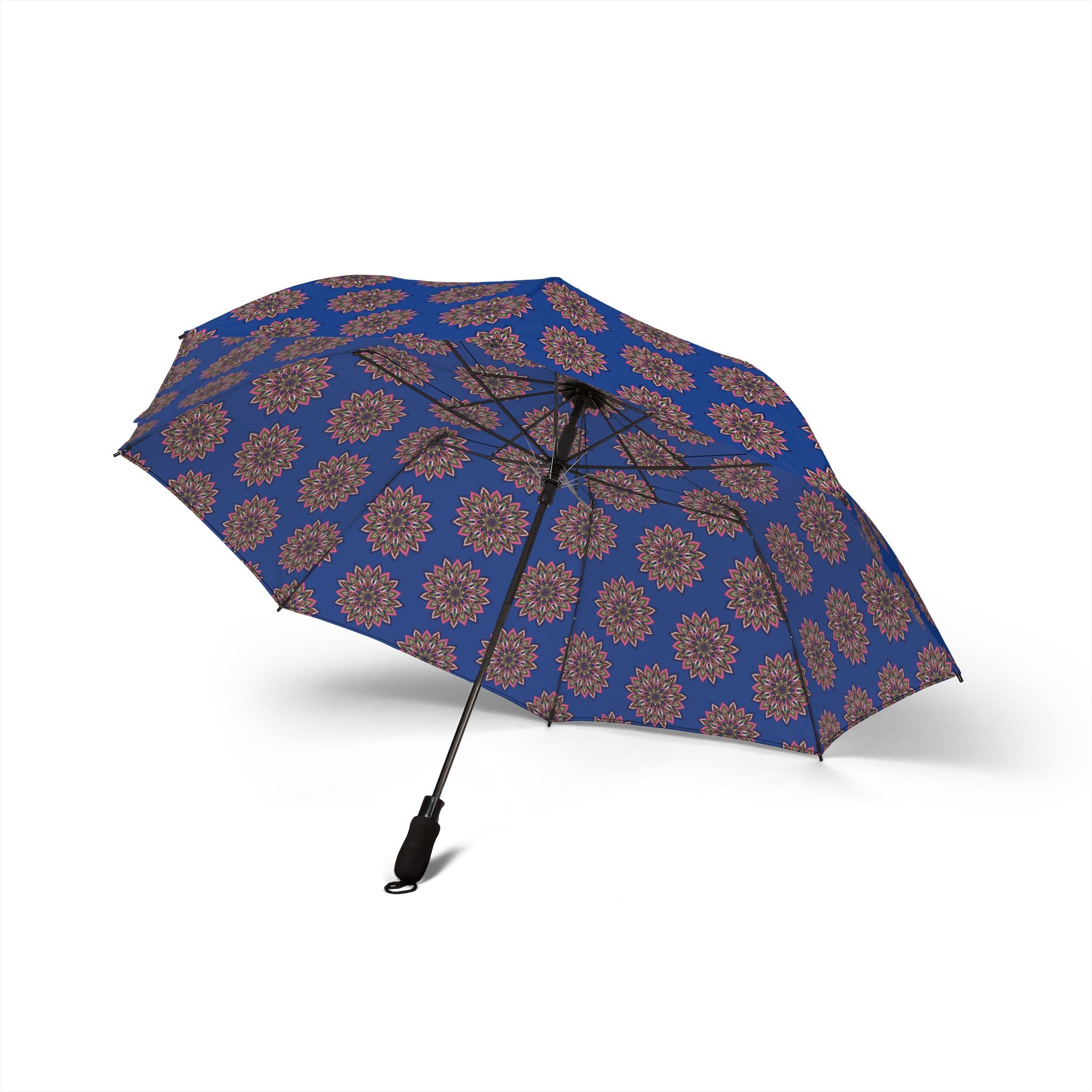 Laura Mandala Art Pink, Blue Mandala Foldable Umbrella — Semi-Automatic Compact Rain Umbrella