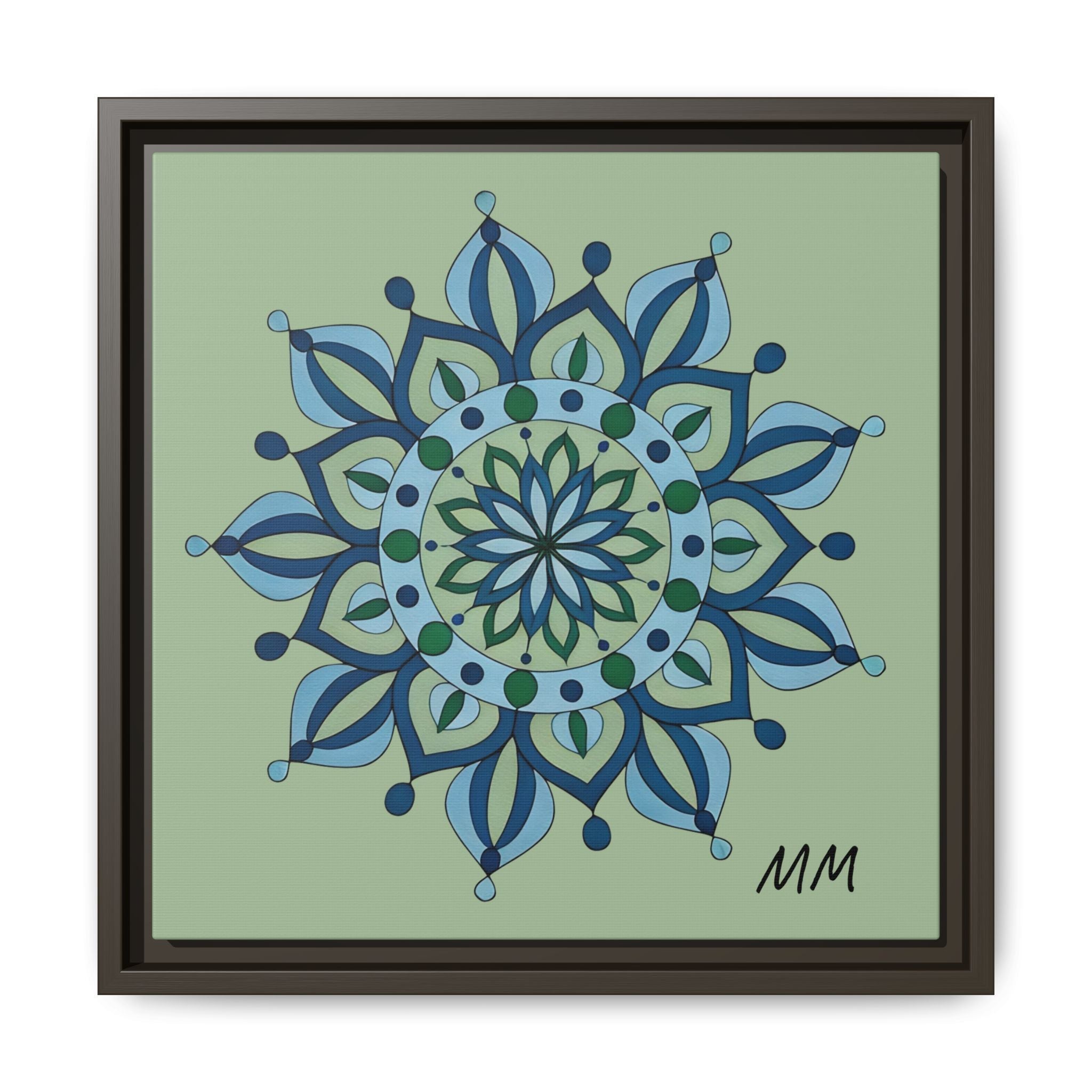 Esme Framed Blue-Green Mandala Matte Canvas Wall Art