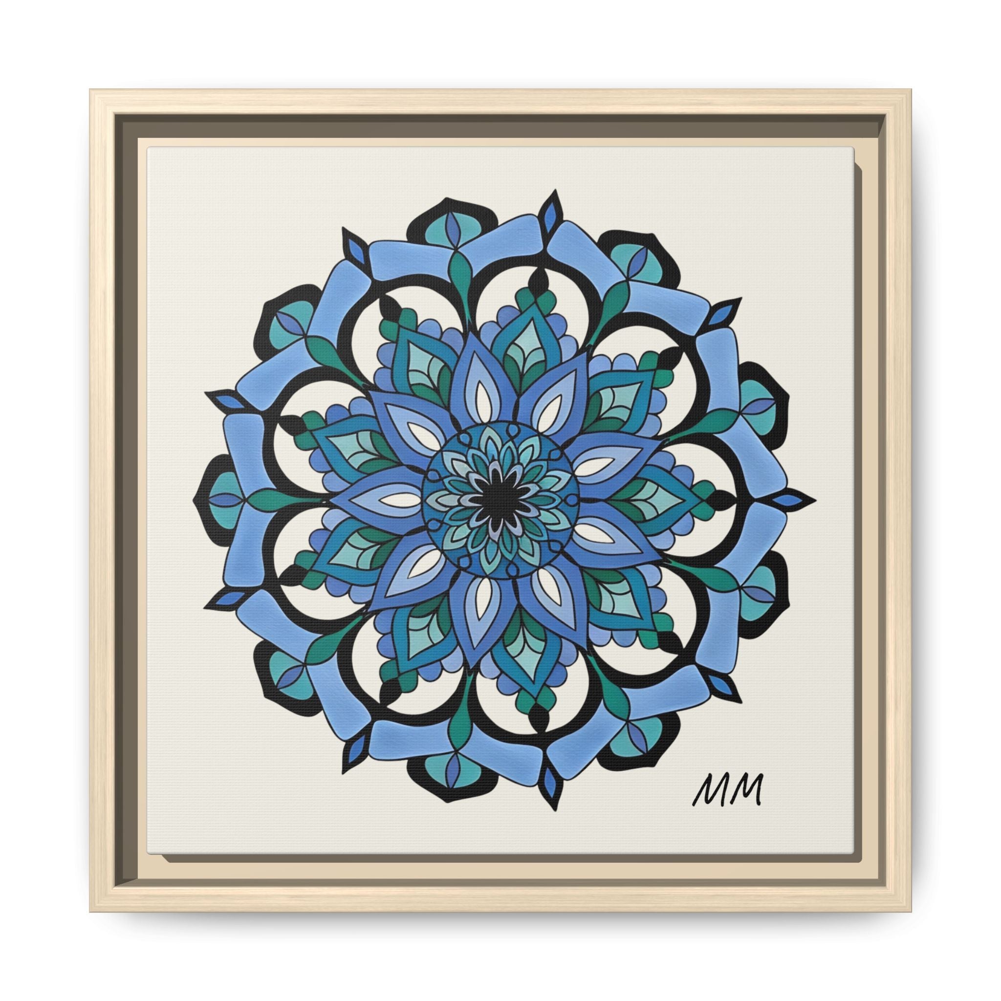 Leilani  Blue Floral Mandala Framed Canvas Art — Matte Multi-Color Wall Decor