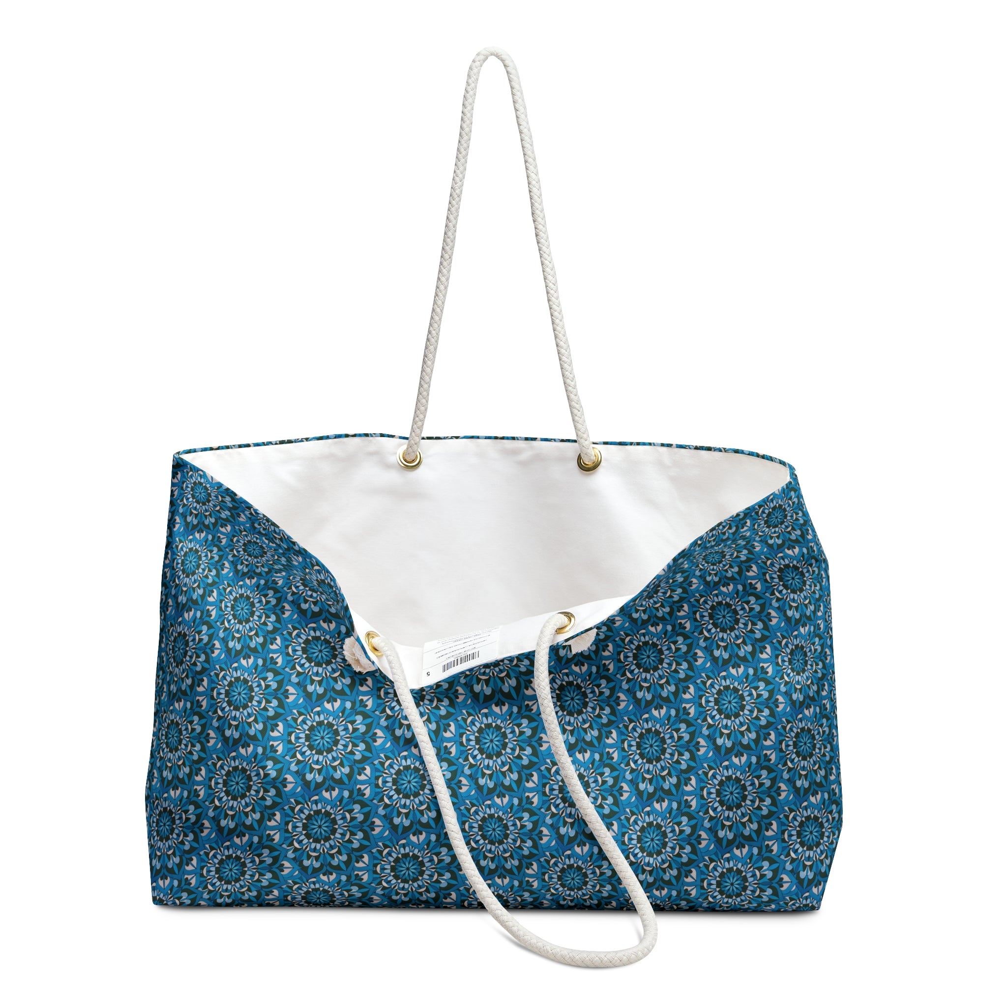 Evelyn Mandala Blue Mosaic Weekender Bag — Boho Travel Tote for Beach Trips & Weekend Getaways