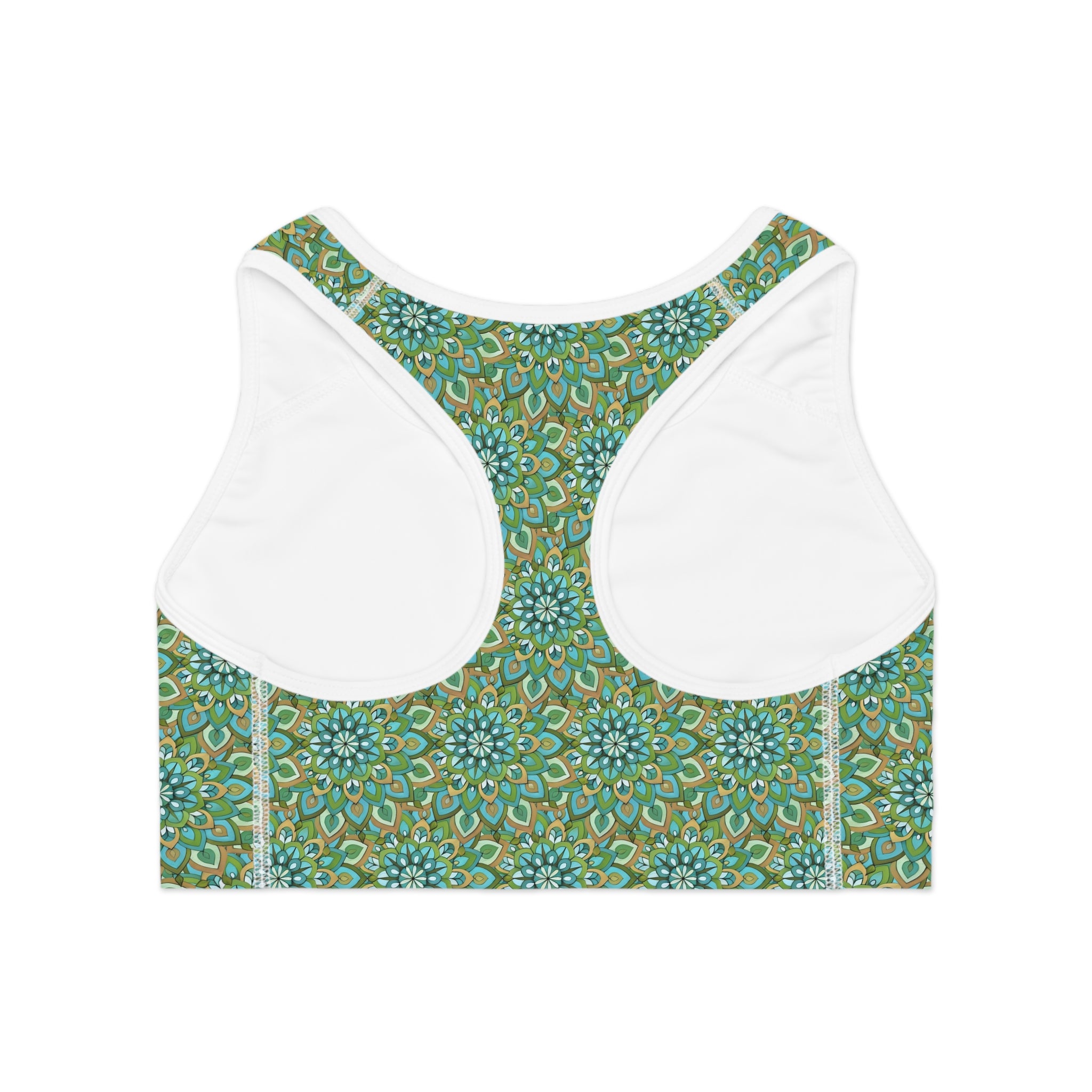 Mary Mandala Floral Sports Bra — Green Teal All-Over Print