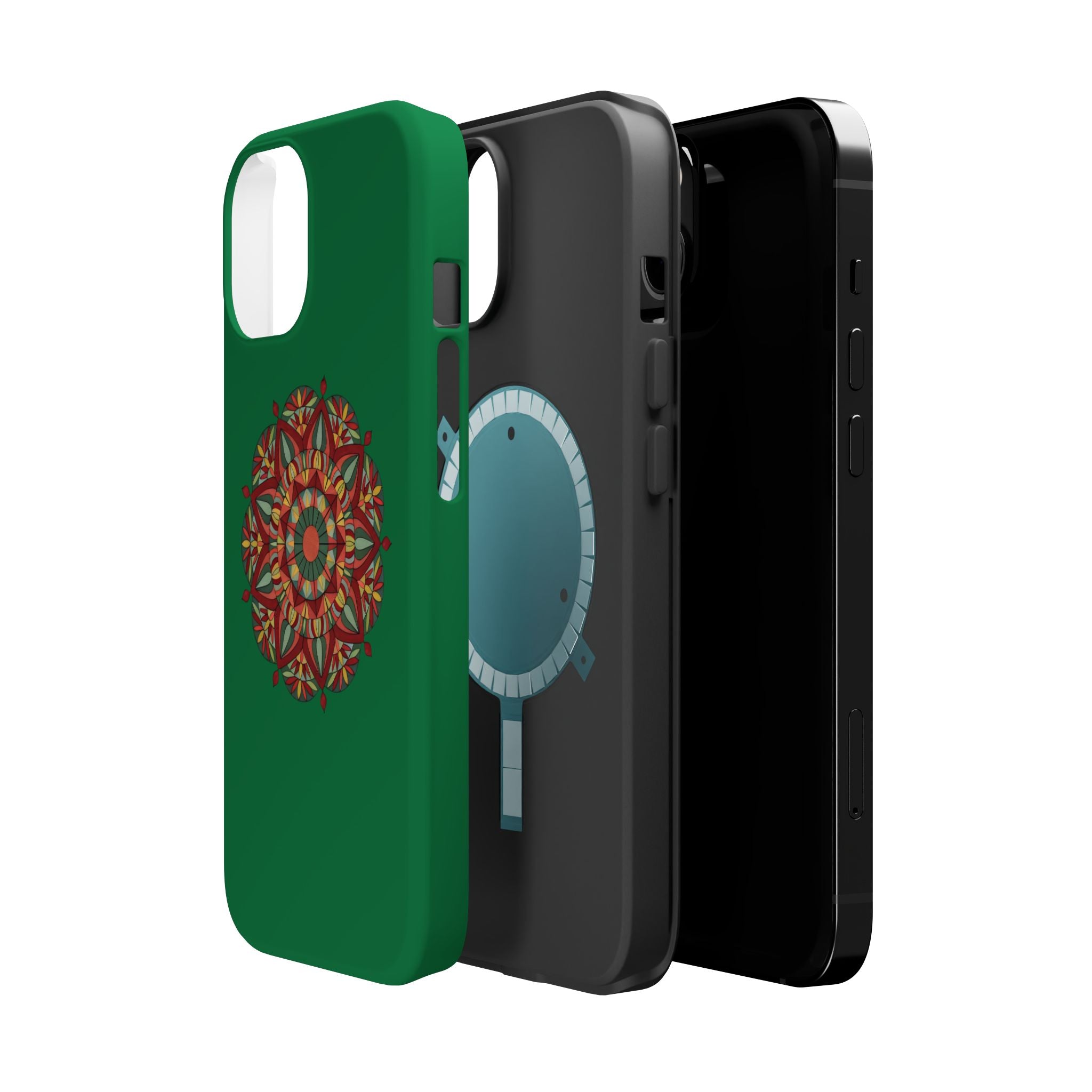 Thalia Mandala Art Impact-Resistant Magnetic Phone Case — Red Green Floral Mosaic