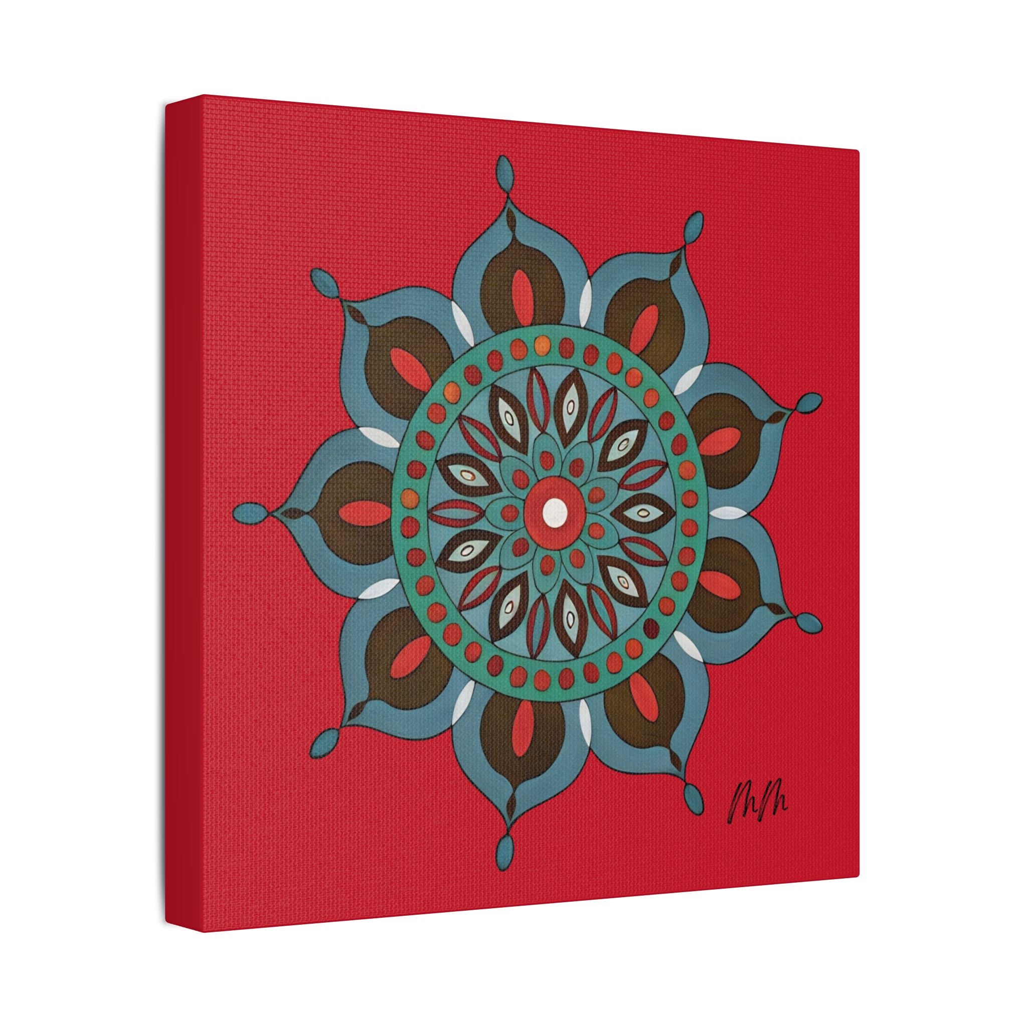 Everlee Mandala Wall Art Canvas - Red Floral Geometric Stretched Satin Print