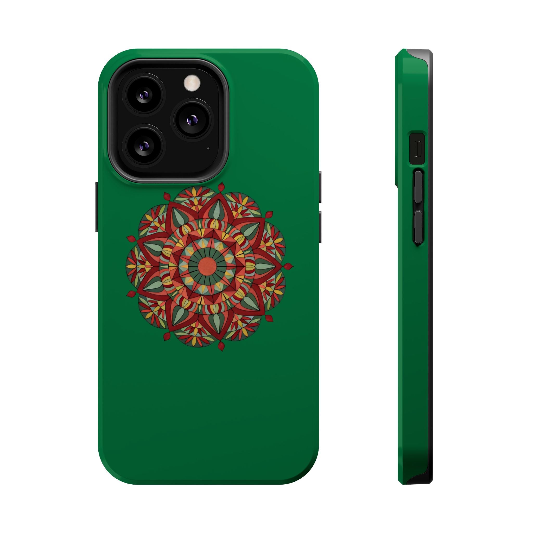 Thalia Mandala Art Impact-Resistant Magnetic Phone Case — Red Green Floral Mosaic