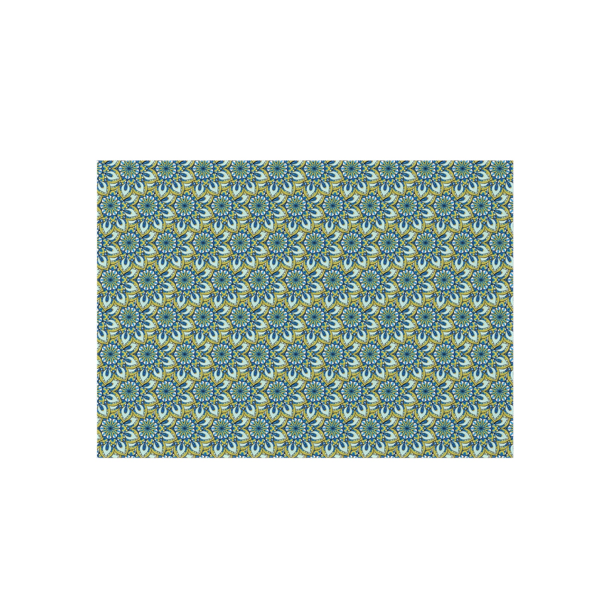 Atarf Floral Tile Outdoor Rug — Blue Green Geometric Patio Mat