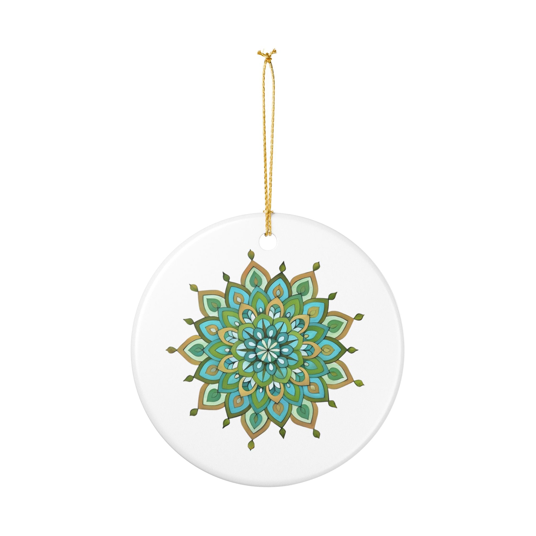 Mary Mandala Ceramic Ornament – Boho Holiday Decoration, Green by Infinite Hue