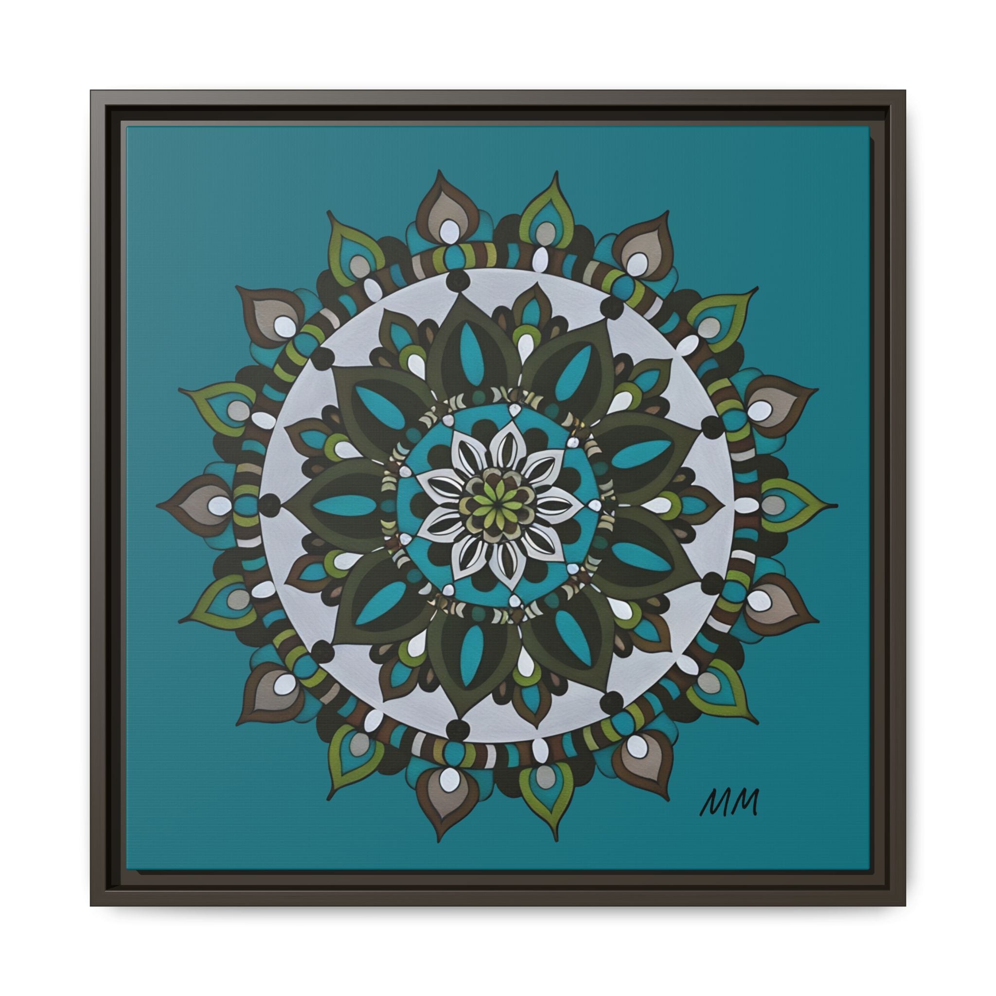 Remi Teal Mandala Framed Canvas — Matte Floral Wall Art