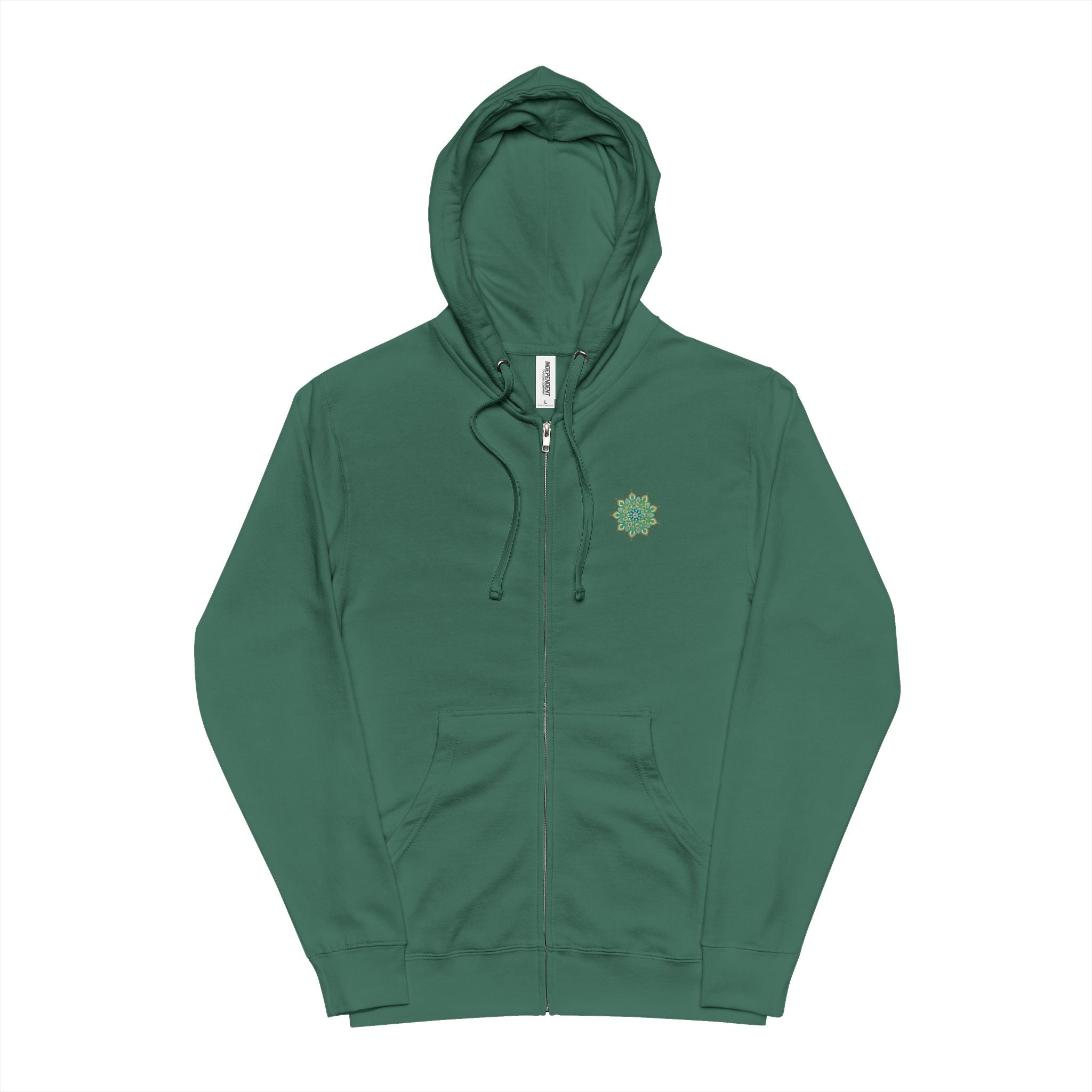Mary Mandala Art Green Mandala Zip Hoodie — Floral Meditation Zip-Up Hoodie