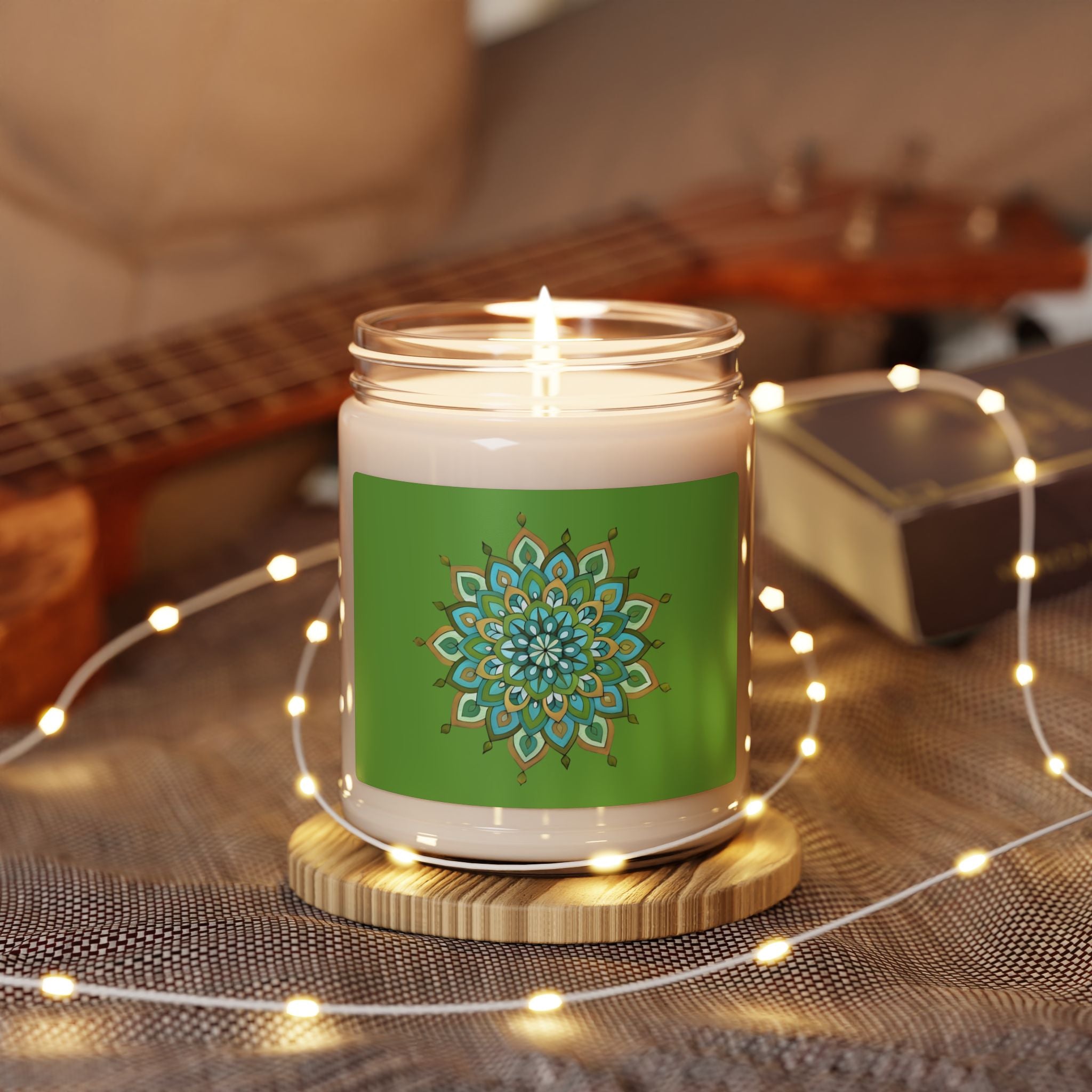 Mary Mandala Infinite Hue Soy Candle — 9oz Scented Jar Candle with Green Mandala Design