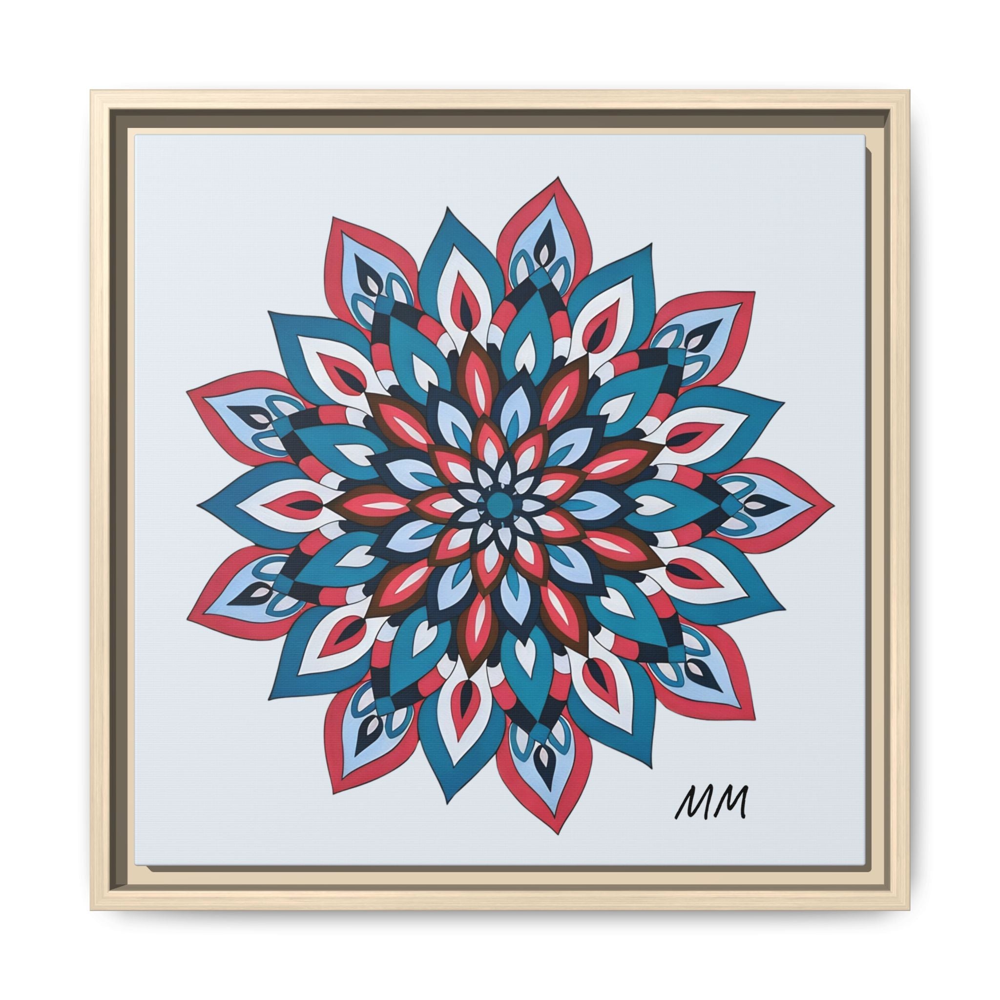 Quinn Framed Mandala Wall Art Print — Blue & Coral Floral Canvas