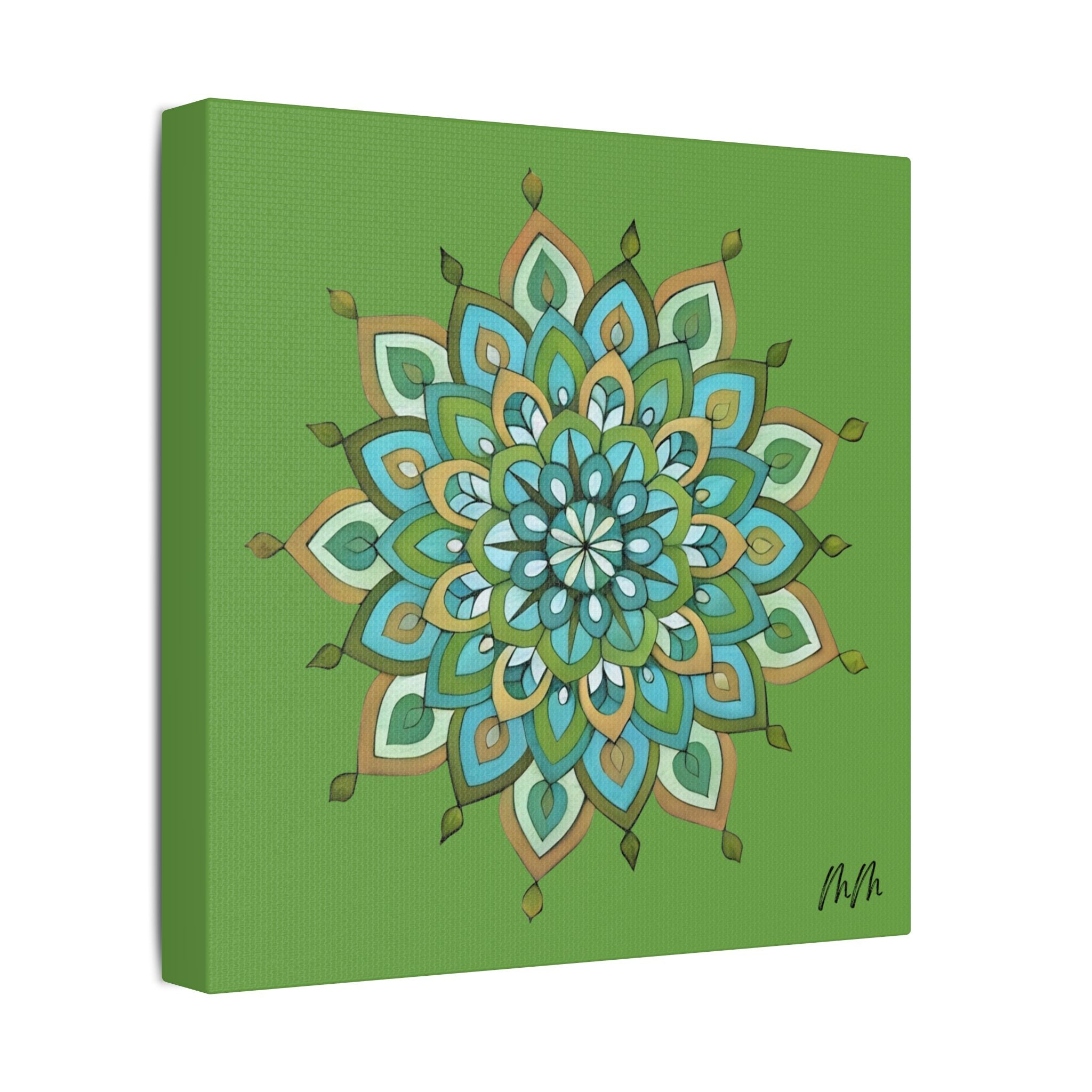 Mary Mandala Green Floral Mandala Canvas Art — Stretched Satin Wall Decor