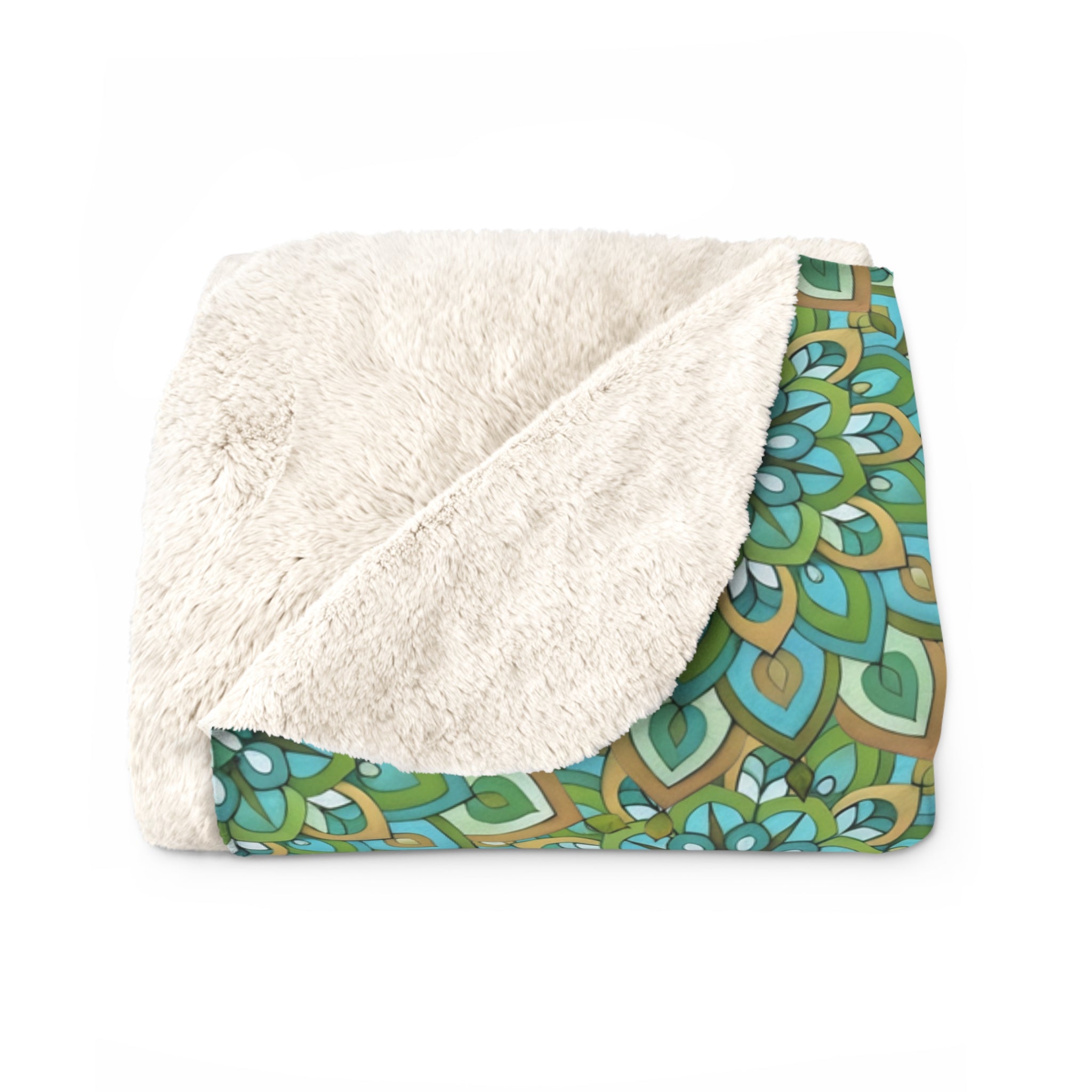 Mary Mandala Teal Floral Plush Sherpa Blanket