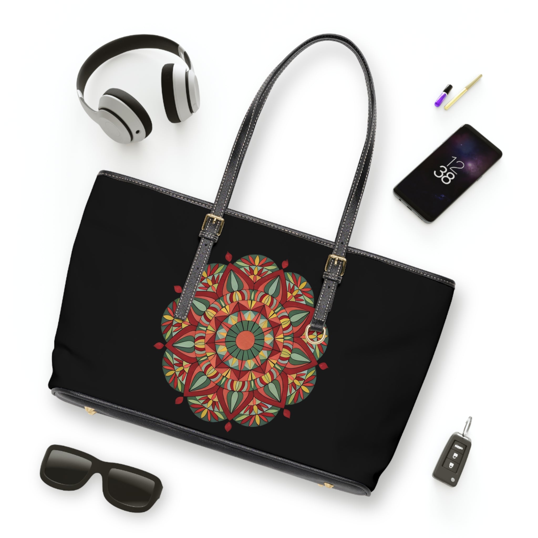 Thalia Mandala PU Leather Shoulder Bag – Boho Floral Tote by Infinite Hue