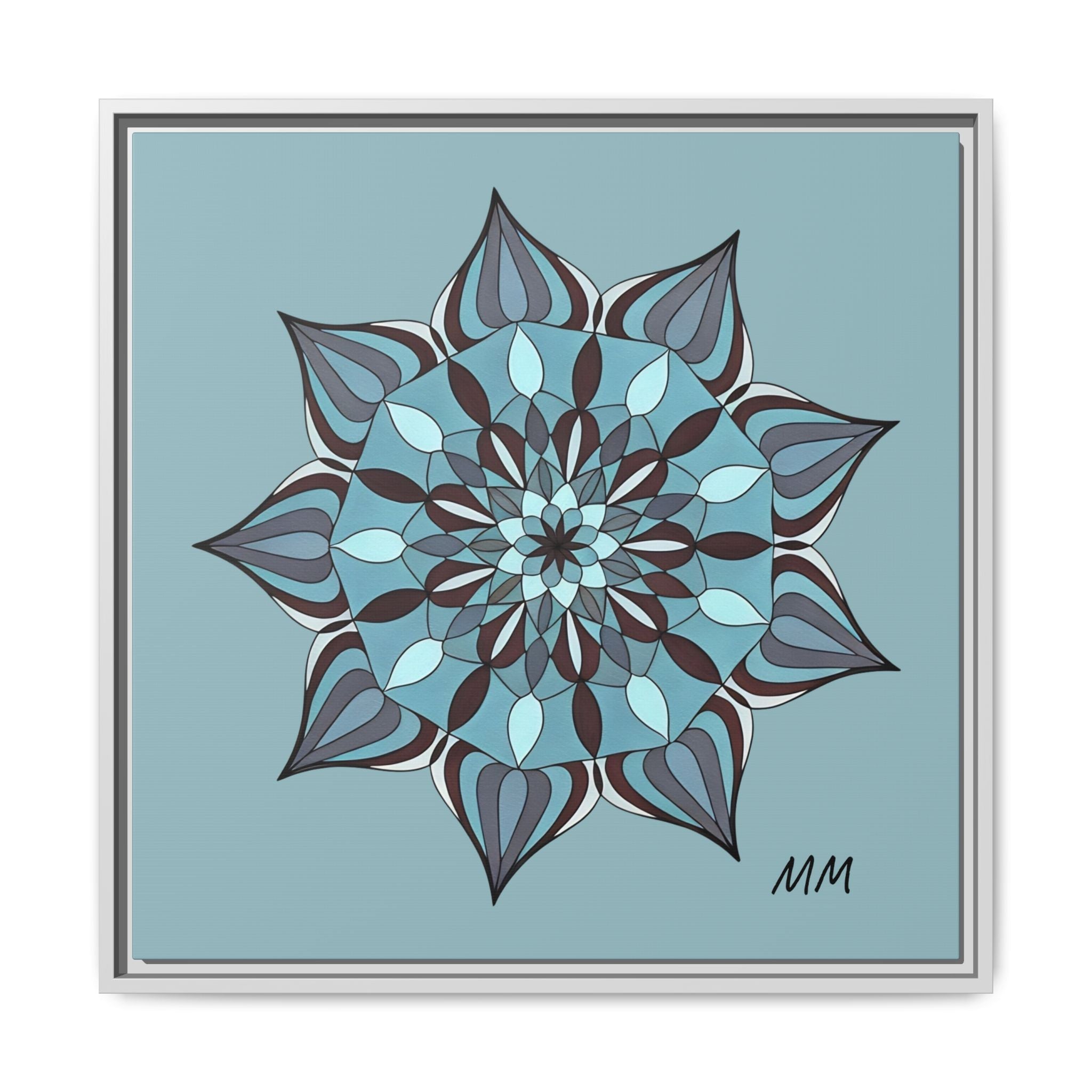 Wren Framed Blue Mandala Canvas Art – Matte Floral Wall Decor