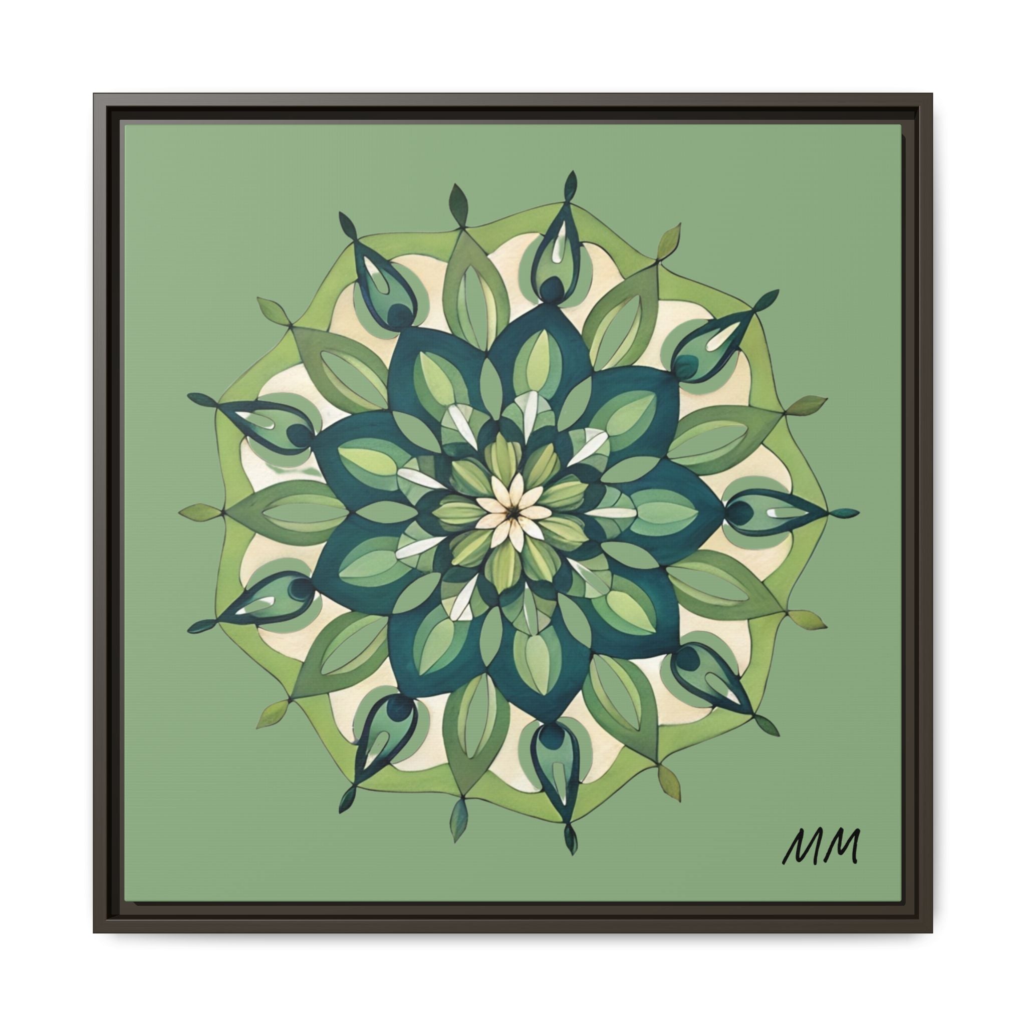 Evie Green Floral Mandala Matte Canvas Framed Wall Art