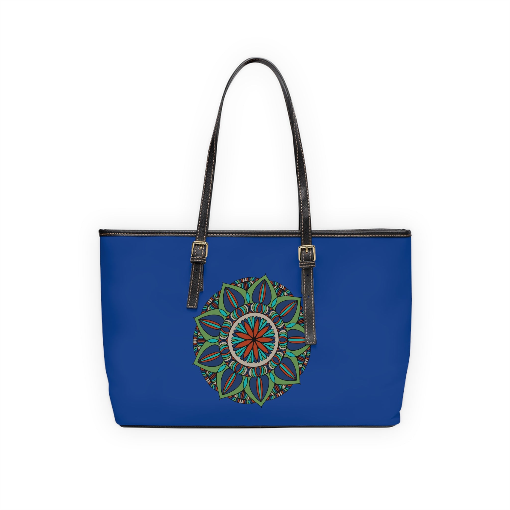 Mckinley Blue Mandala PU Leather Shoulder Bag — Boho Floral Tote