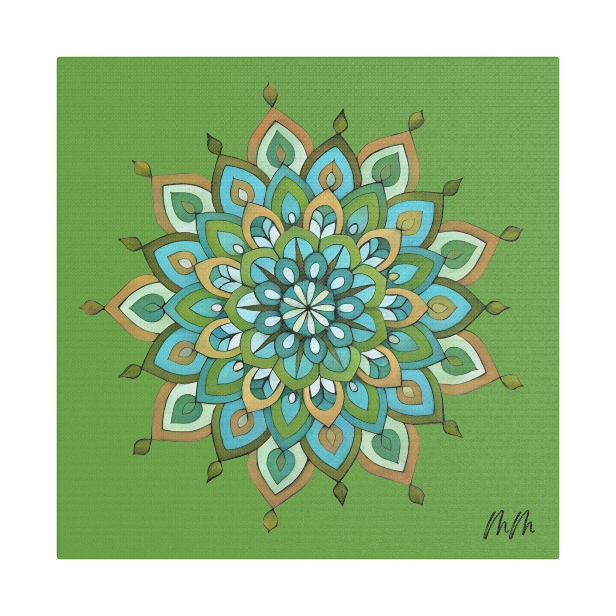 Mary Mandala Green Floral Mandala Canvas Art — Stretched Satin Wall Decor