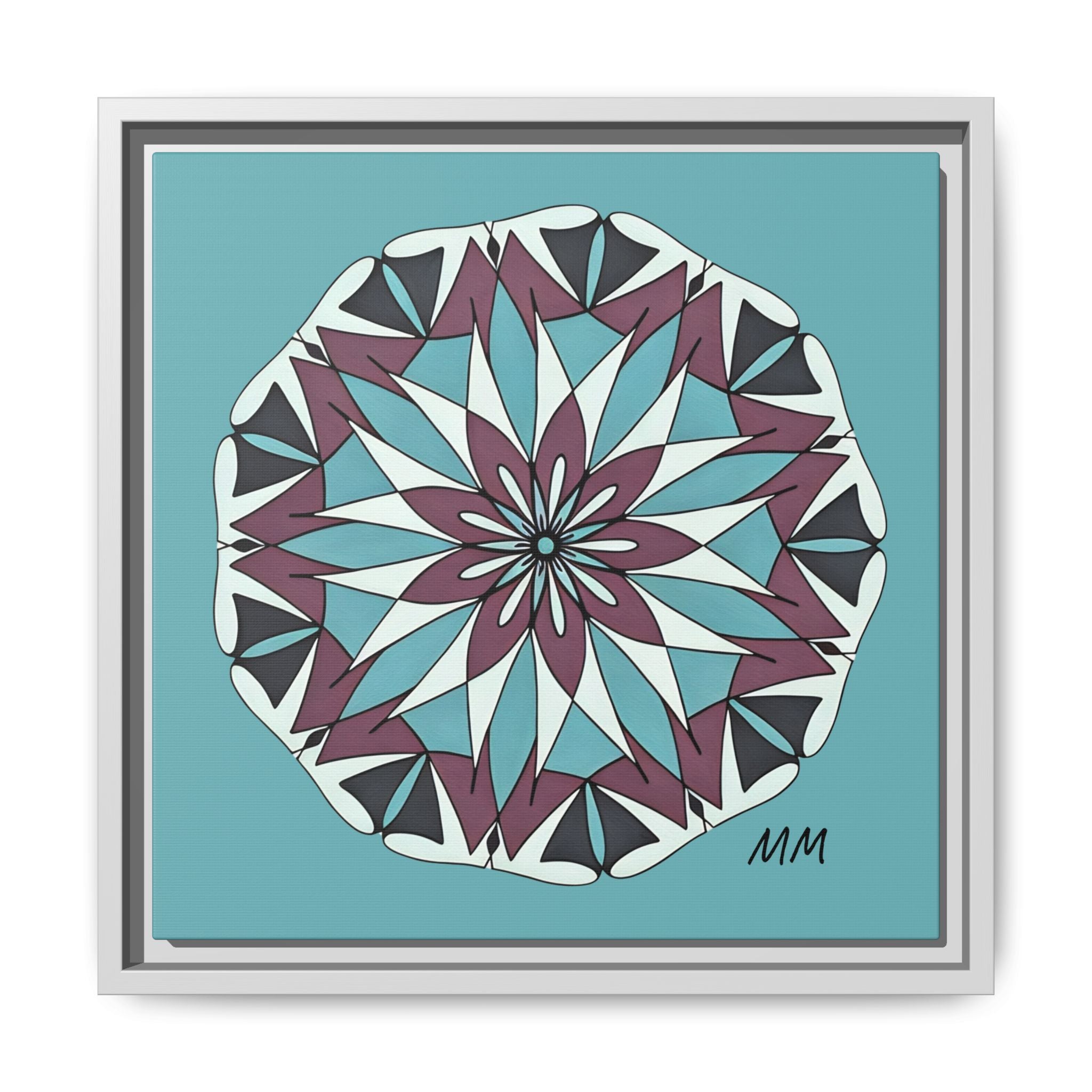 Milani Framed Mandala Canvas Wall Art — Teal & Plum Geometric Design