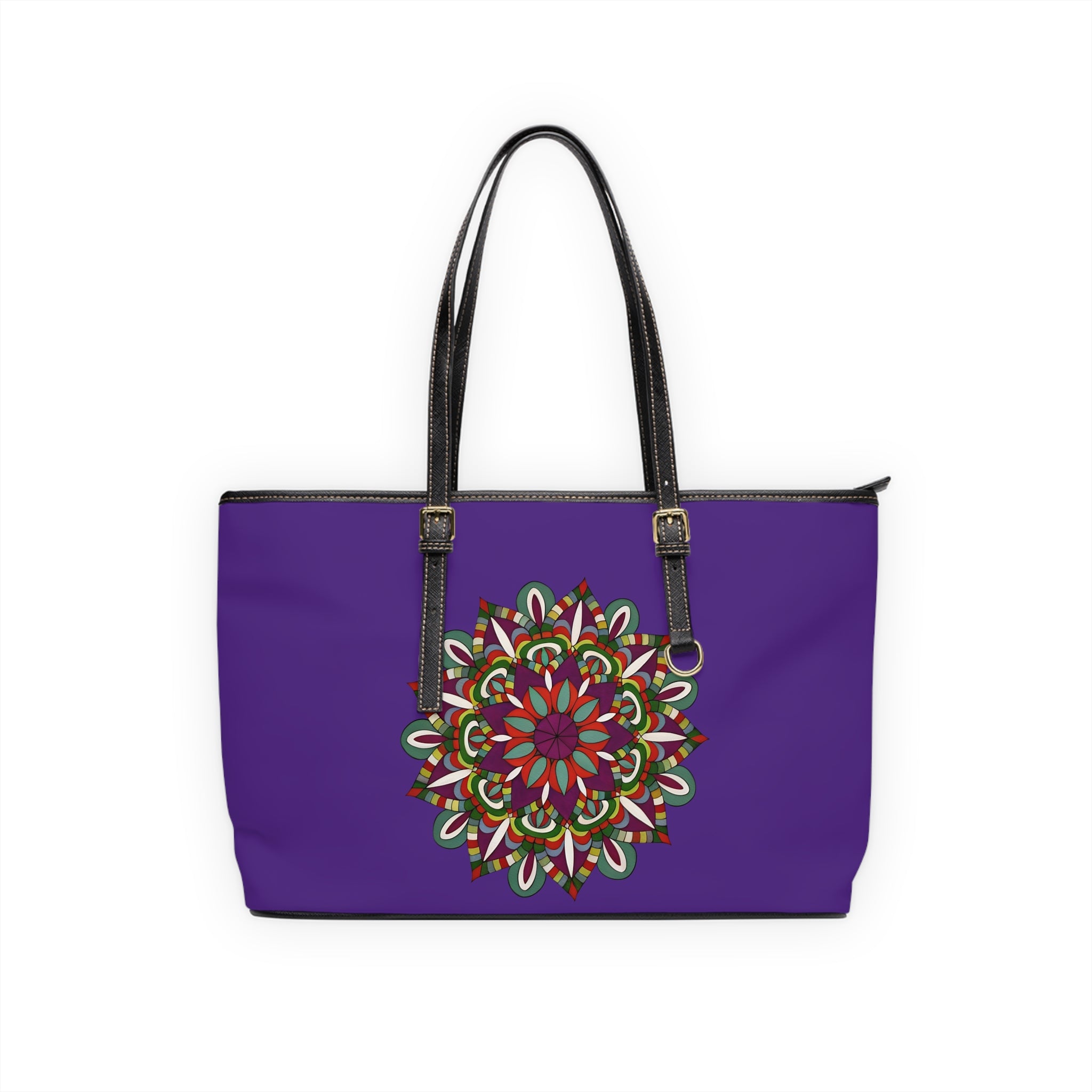 Monica Mandala PU Leather Shoulder Bag - Boho Floral Tote in Purple