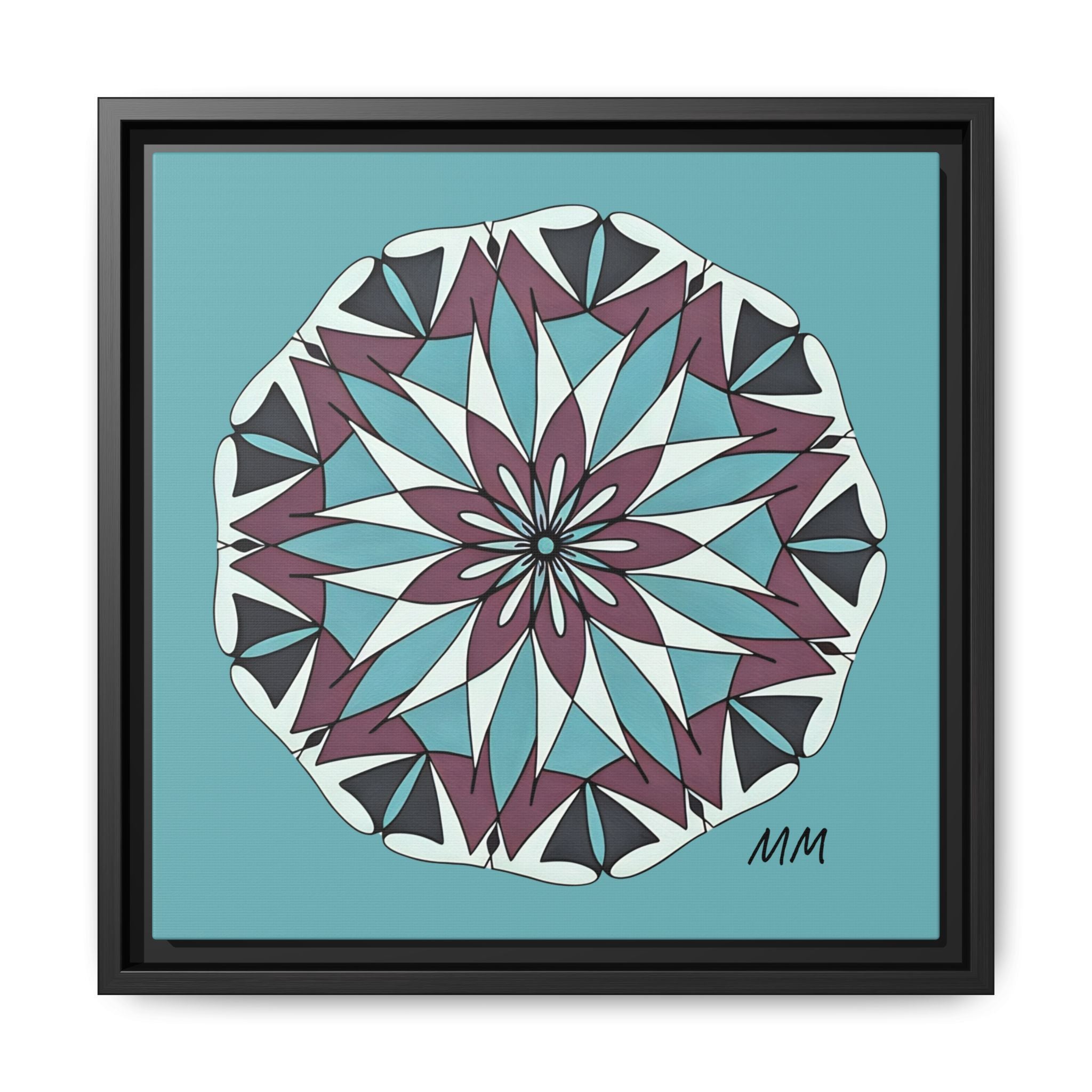 Milani Framed Mandala Canvas Wall Art — Teal & Plum Geometric Design