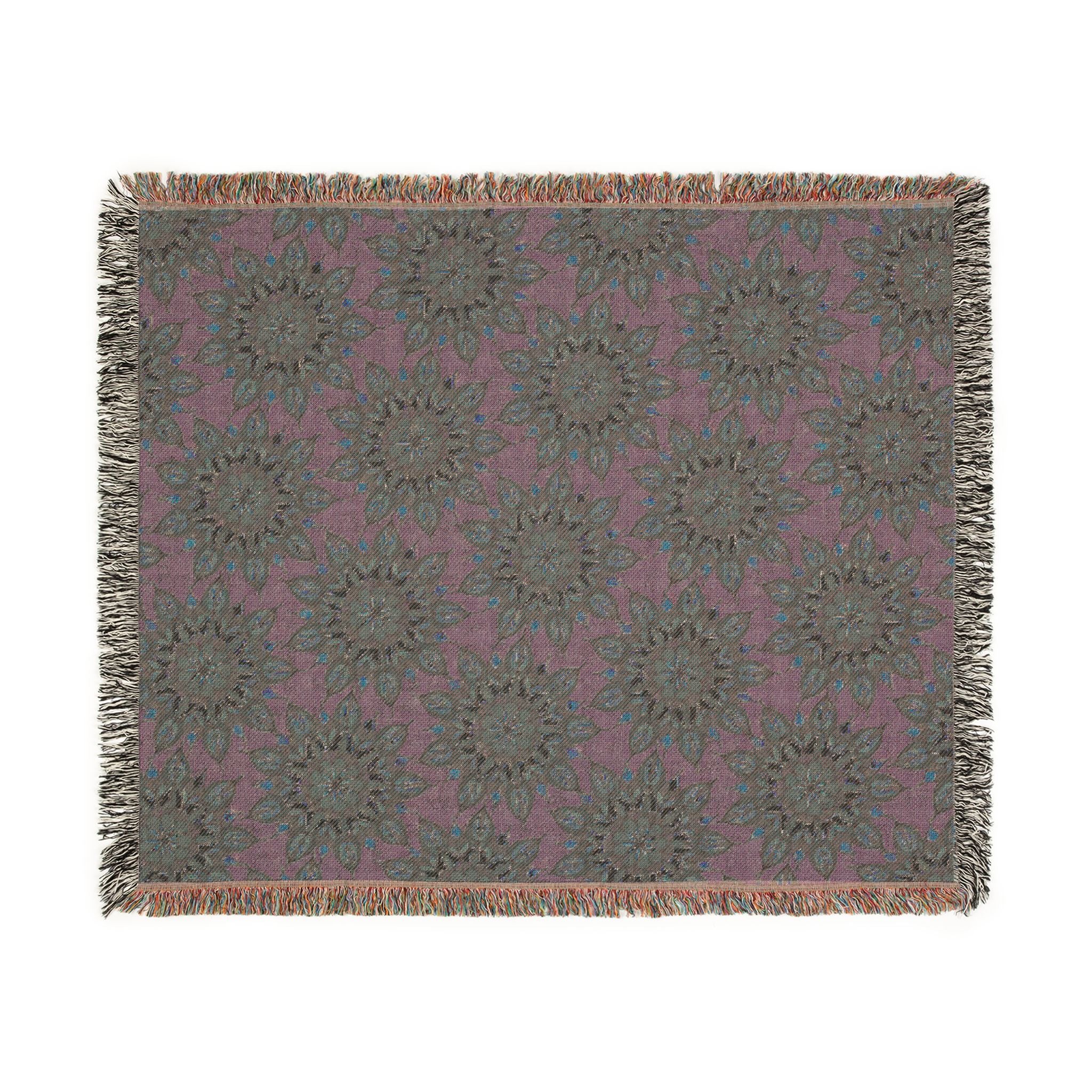 Avery Mandala Woven Blanket — Bohemian Floral Medallion Throw (Green / Purple)