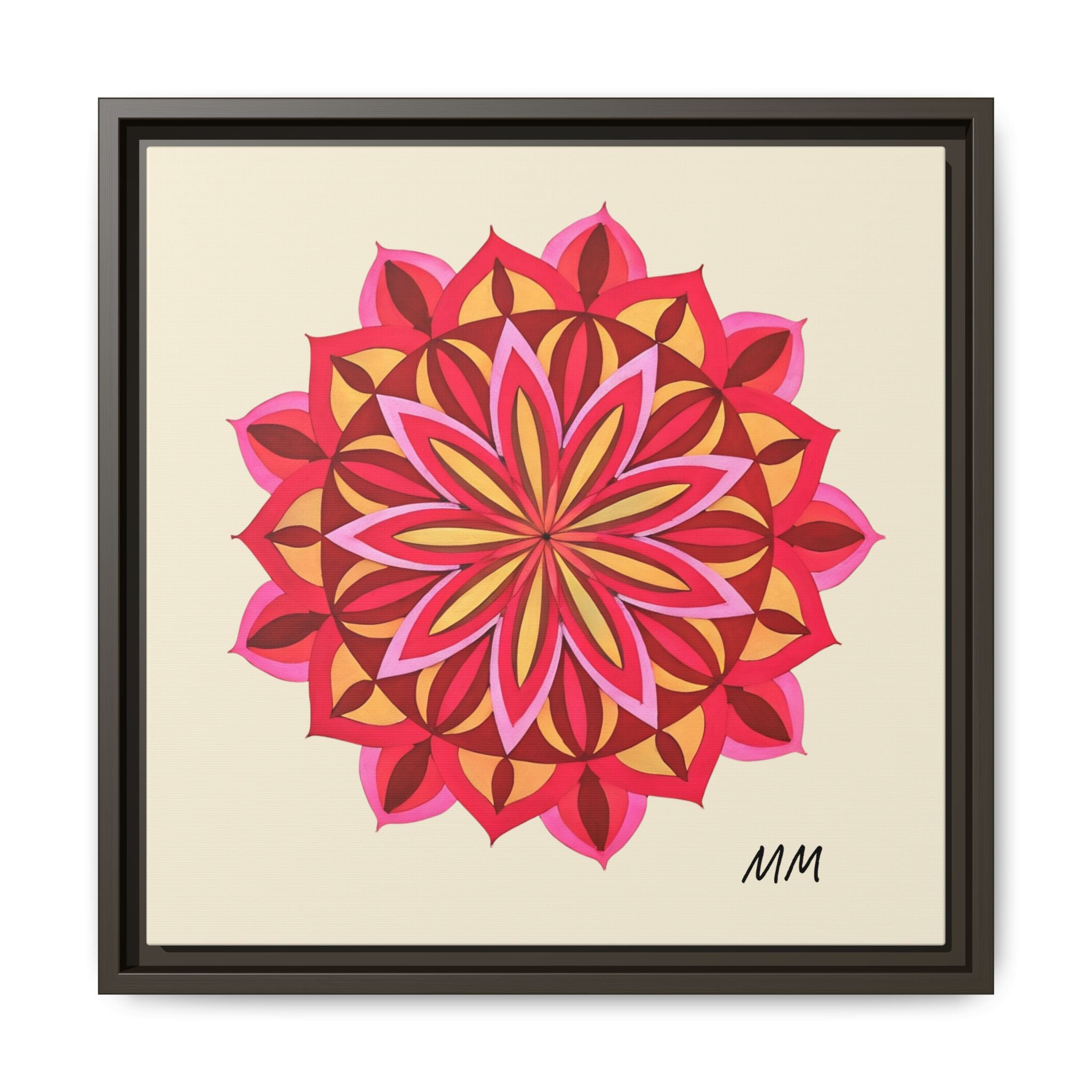 Elodie Framed Floral Mandala Canvas Art — Pink & Red Decorative Wall Print