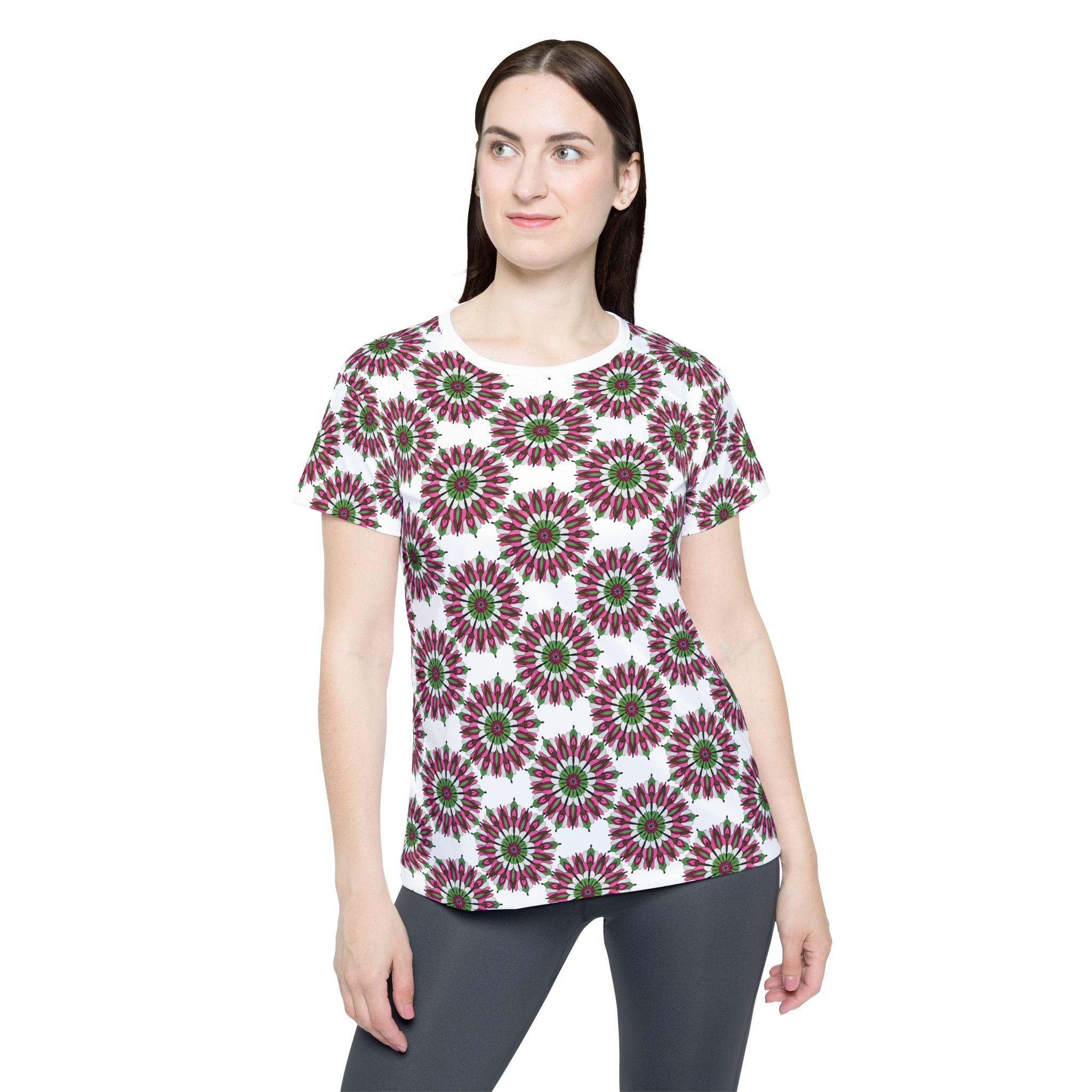 Rosie Mandala Women's Sports Jersey — Pink Green Floral Kaleidoscope All-Over Print