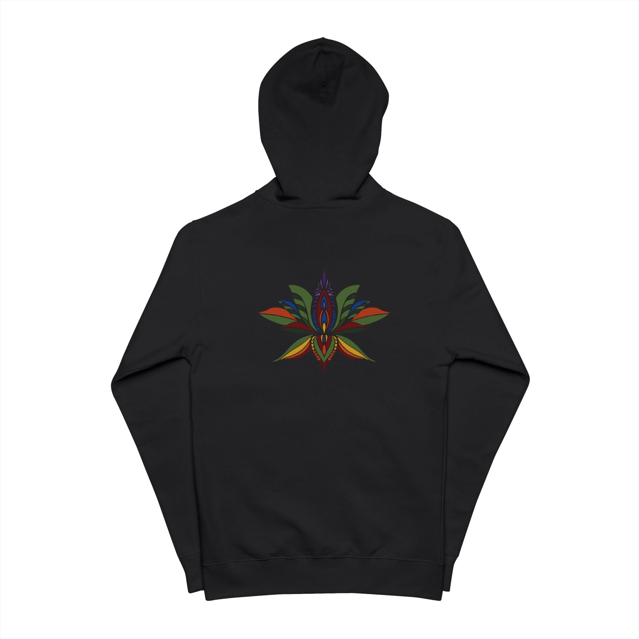 Martha Mandala  Lotus Zip-Up Hoodie — Green Fleece Sweatshirt with Colorful Lotus Back Design