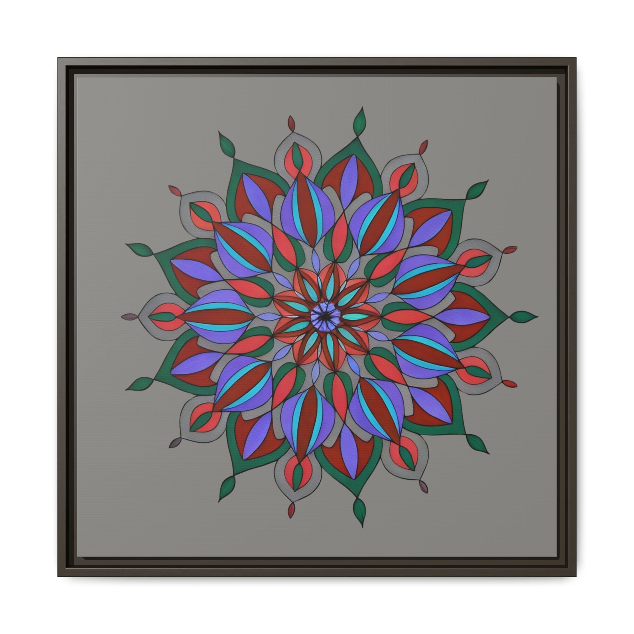 Maya Framed Floral Mandala Matte Canvas Wall Art — Teal Boho Home Decor