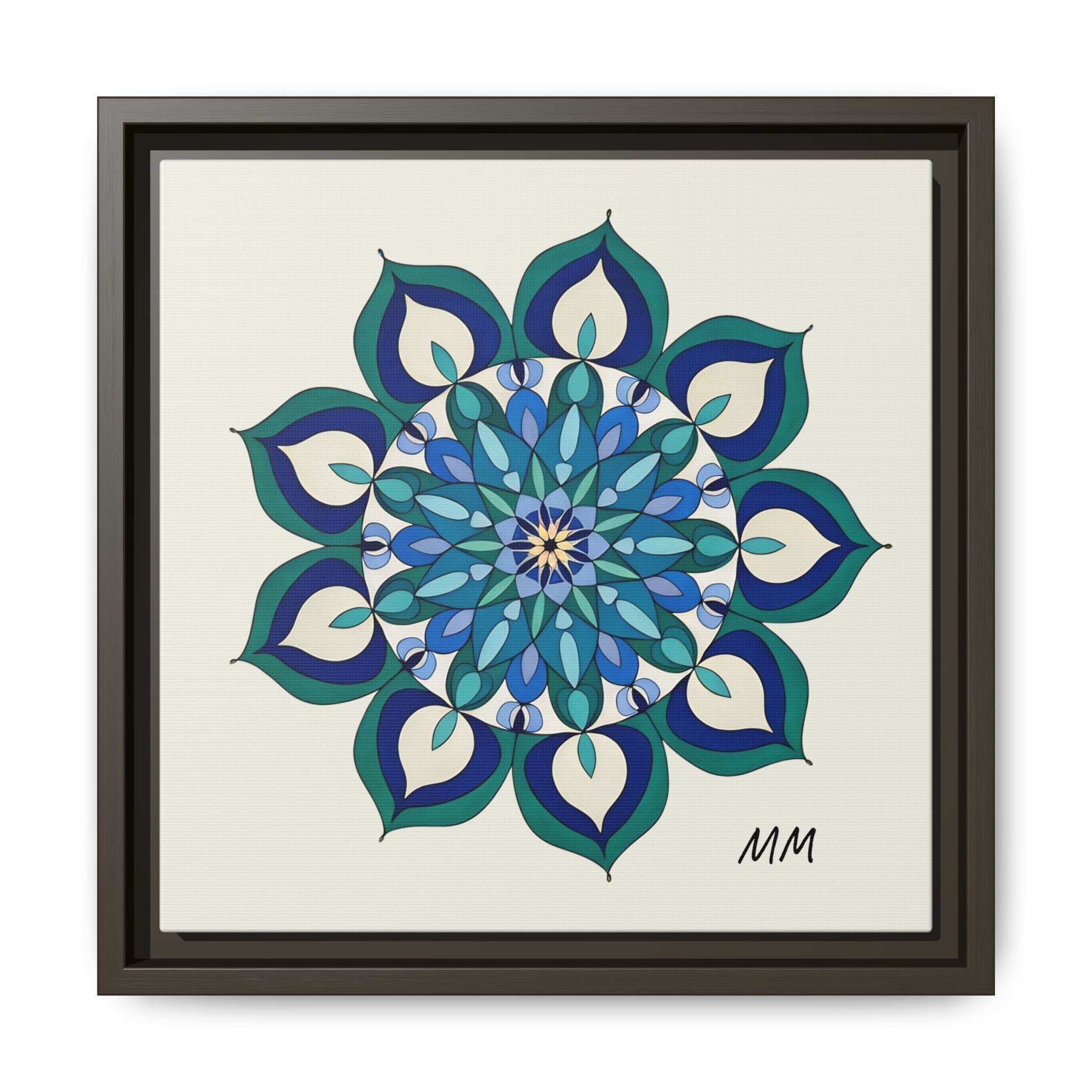 Lottie Framed Blue Green Mandala Wall Art — Matte Canvas Print