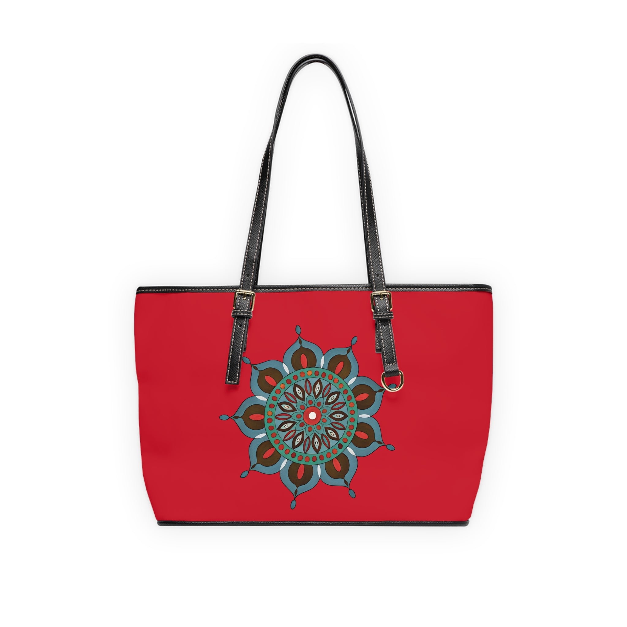 Everlee Red Mandala PU Shoulder Bag — Boho Chic Tote for Everyday & Travel