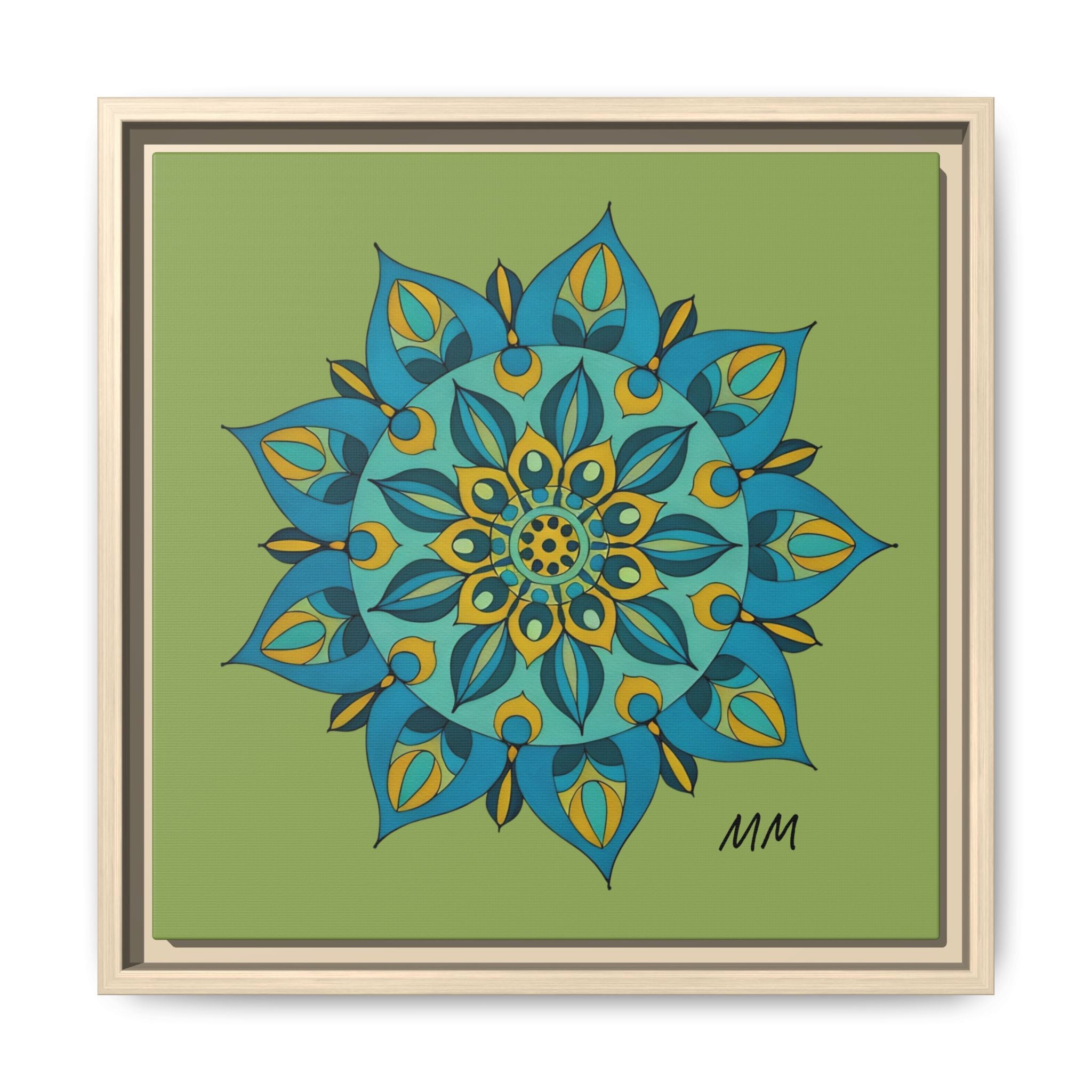 Genesis Framed Mandala Wall Art — Teal & Gold Floral Canvas