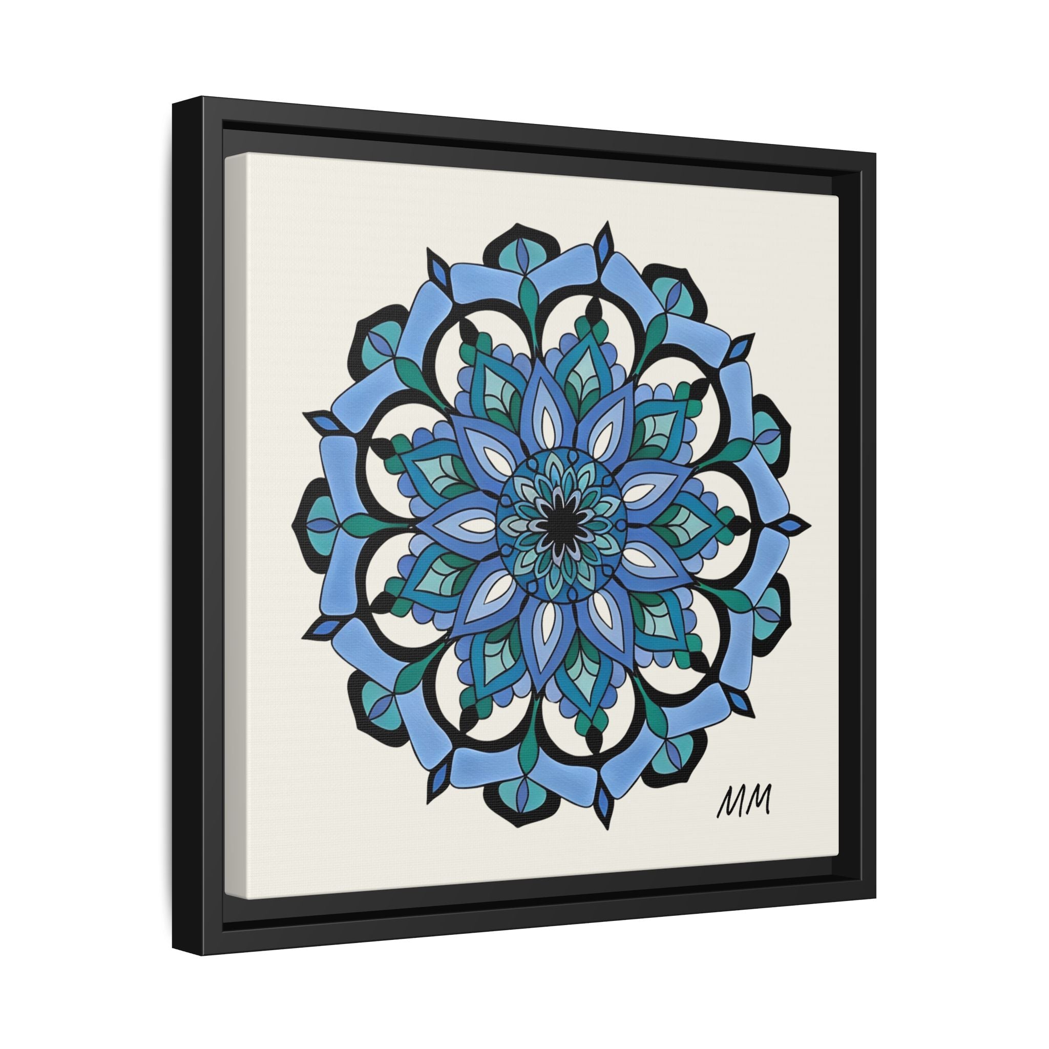 Leilani  Blue Floral Mandala Framed Canvas Art — Matte Multi-Color Wall Decor