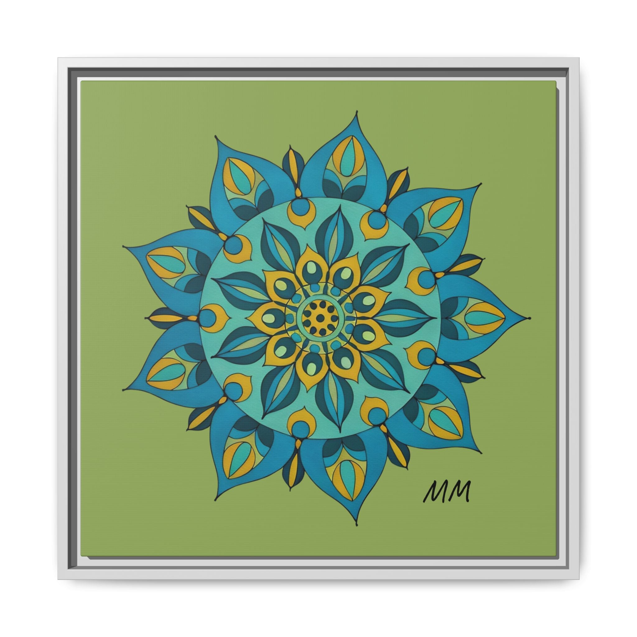 Genesis Framed Mandala Wall Art — Teal & Gold Floral Canvas