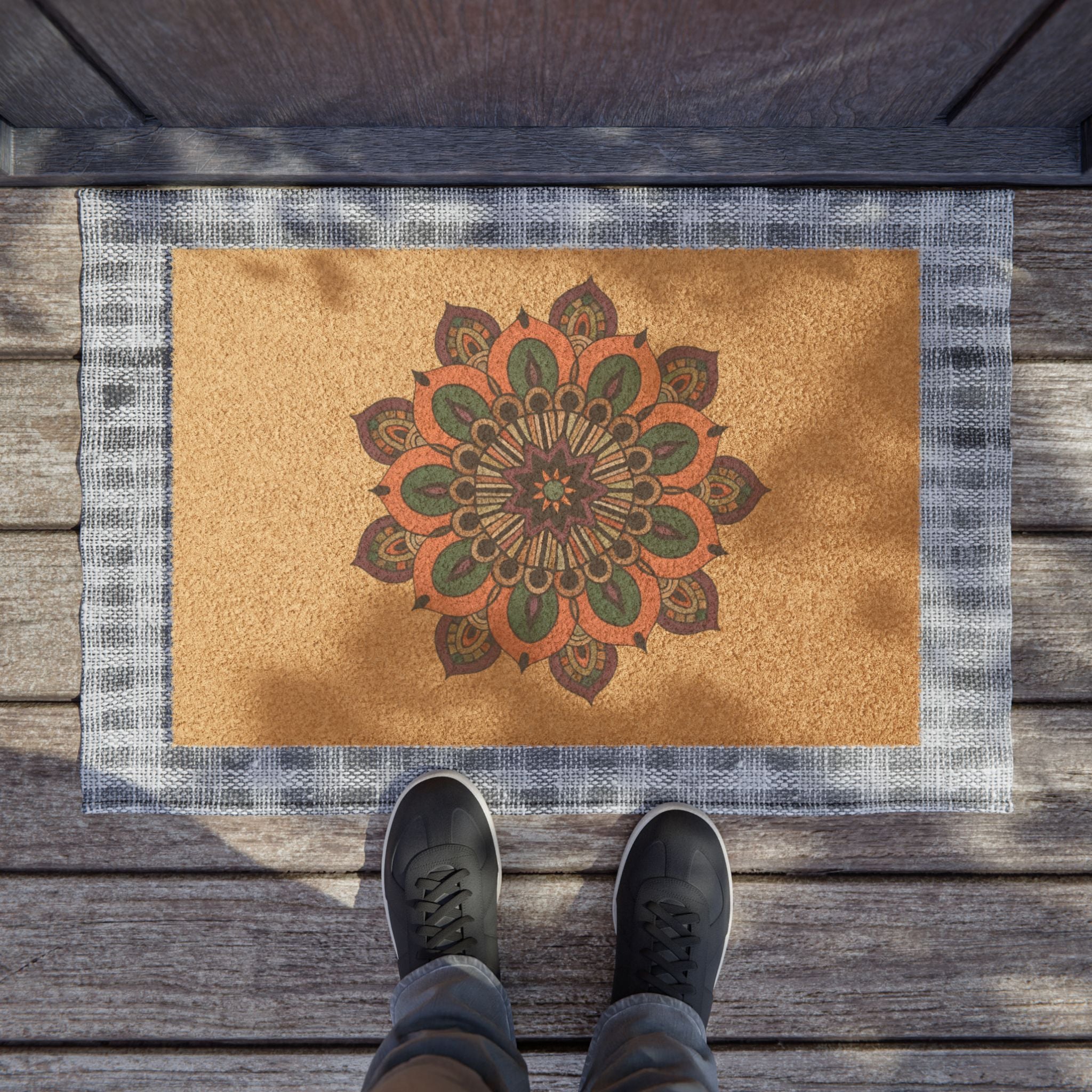 Angie Mandala Art Doormat — Boho Floral Welcome Mat for Entryway