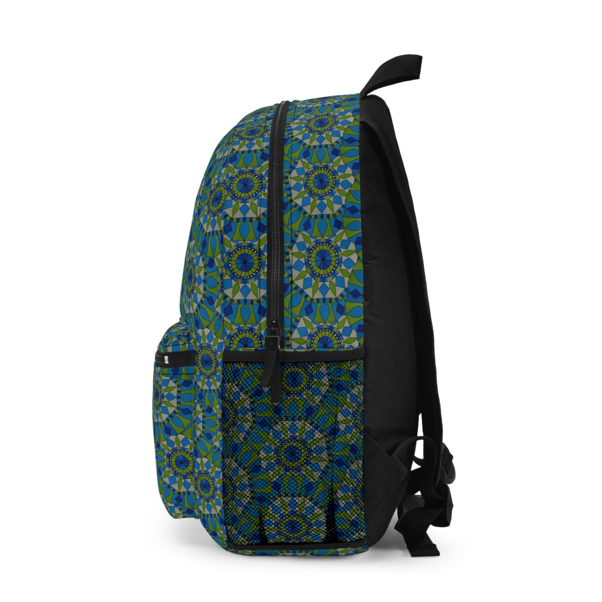 Colton Mandala Art Geometric Mosaic Backpack — Blue Green Kaleidoscope Pattern