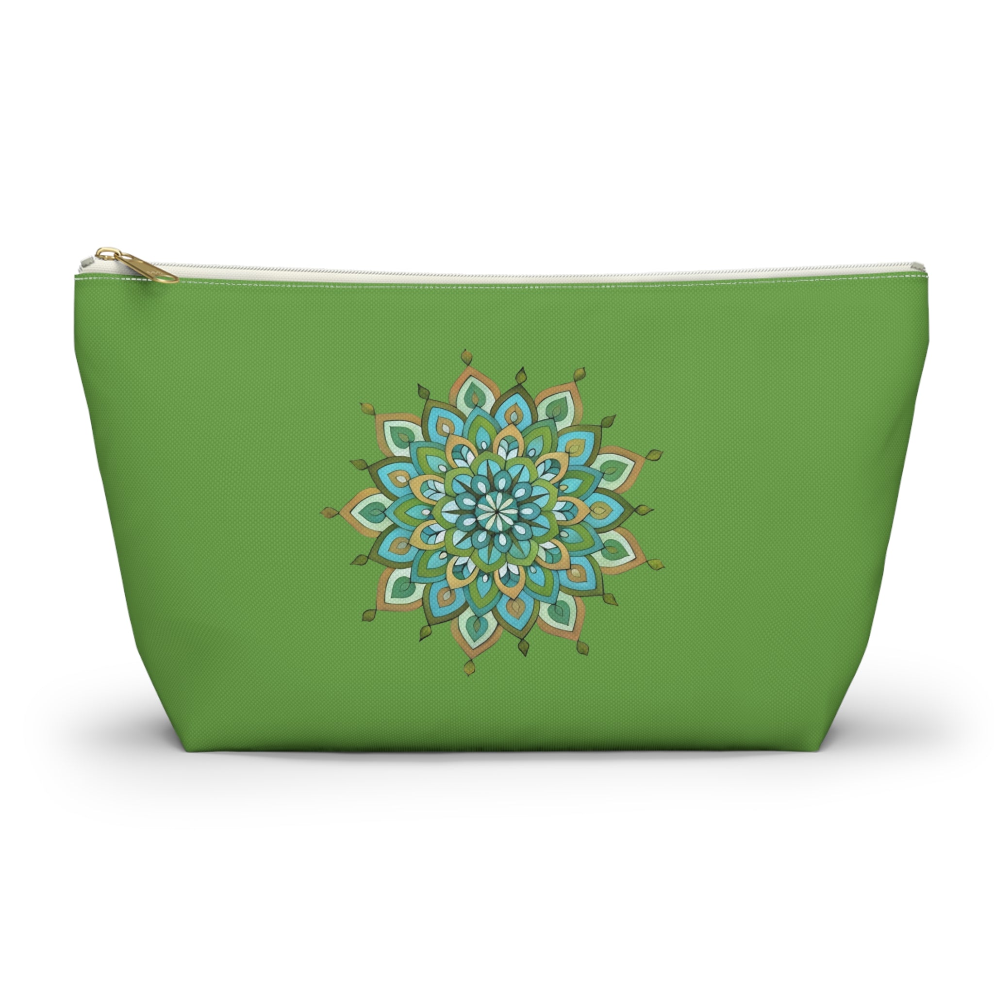 Mary Mandala Art Green Mandala Accessory Pouch — T‑Bottom Cosmetic Bag