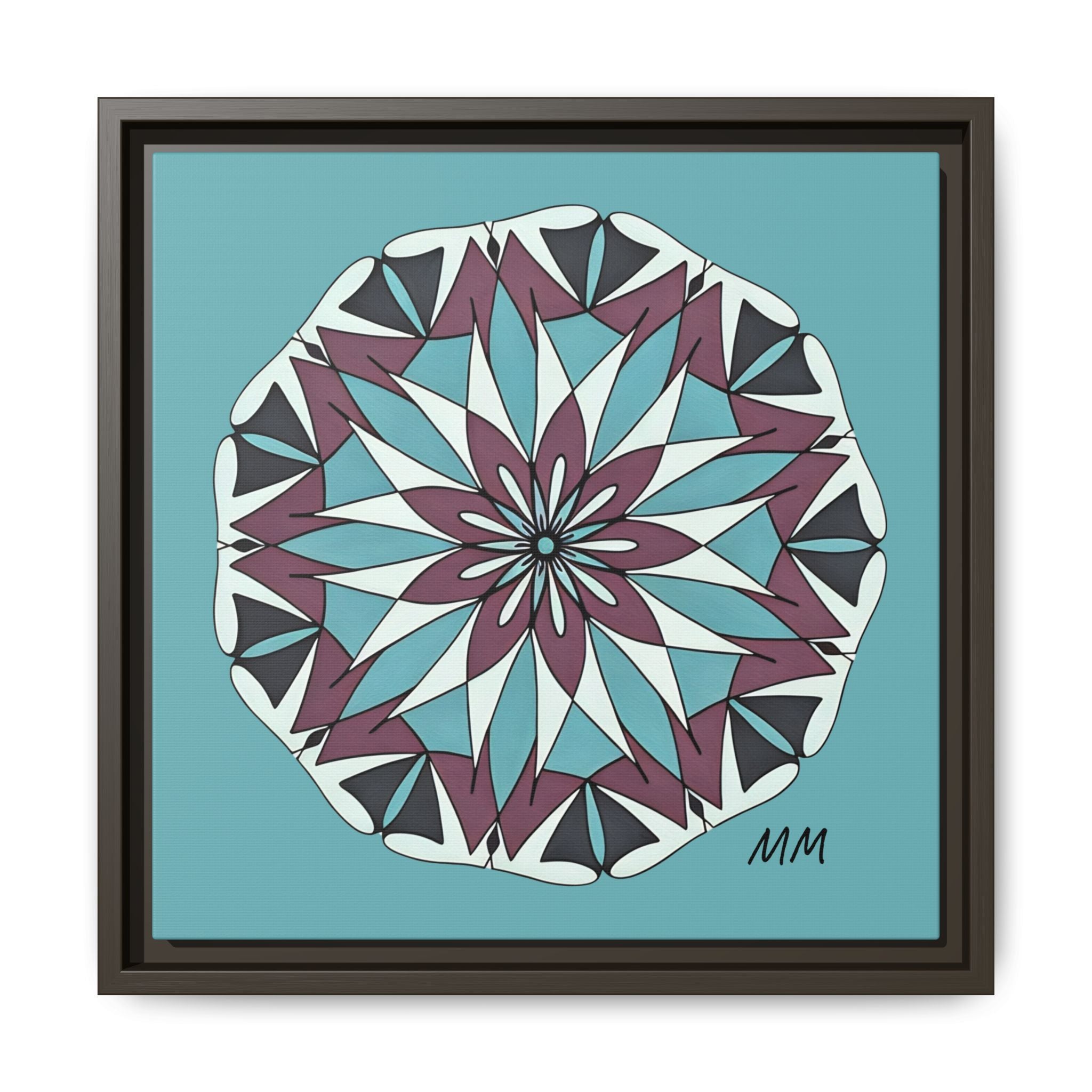 Milani Framed Mandala Canvas Wall Art — Teal & Plum Geometric Design
