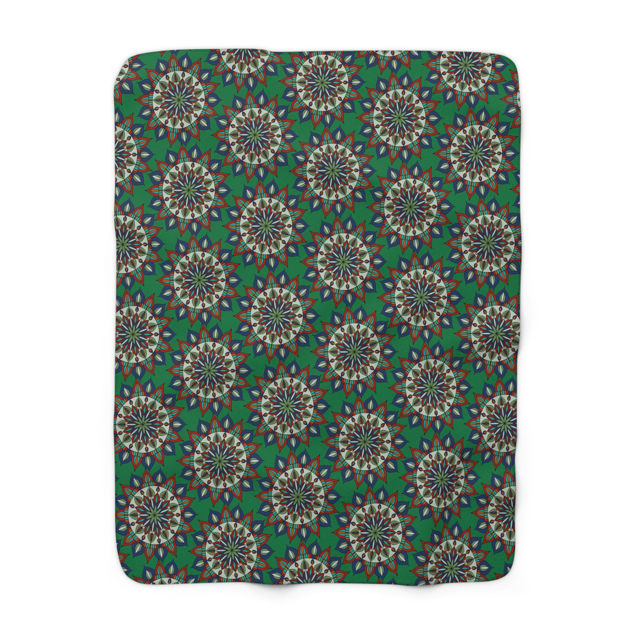 Leslie Mandala Geometric Floral Sherpa Blanket, Green, Blue