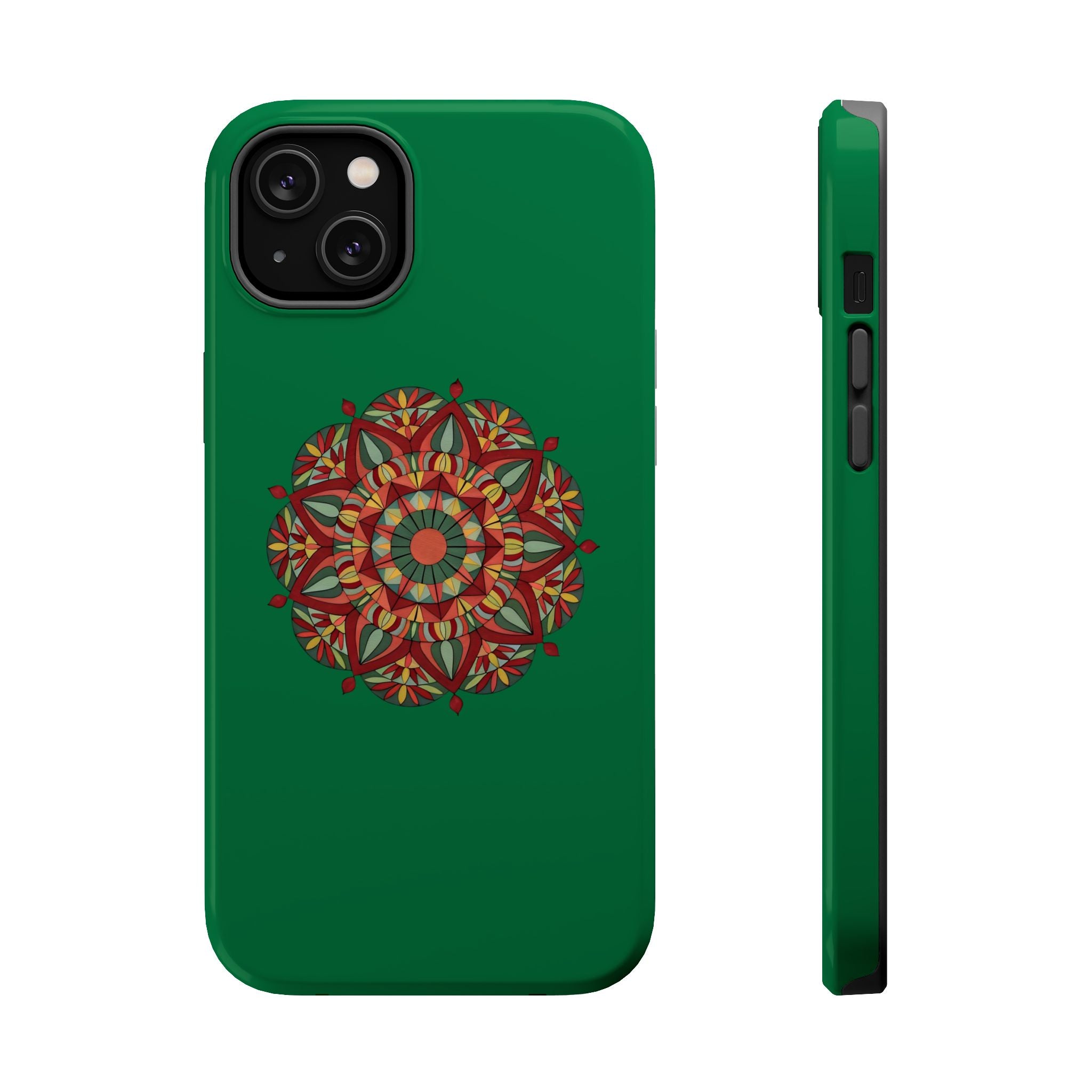 Thalia Mandala Art Impact-Resistant Magnetic Phone Case — Red Green Floral Mosaic