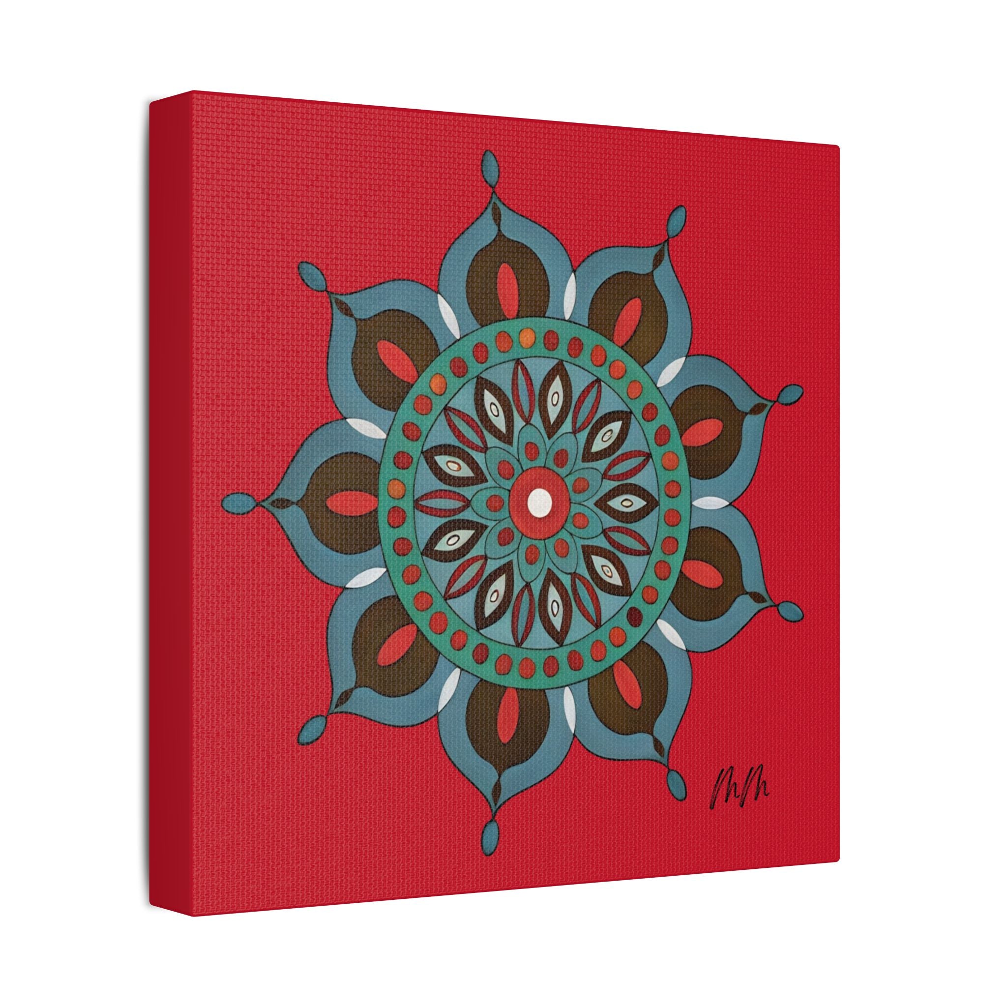 Everlee Mandala Wall Art Canvas - Red Floral Geometric Stretched Satin Print