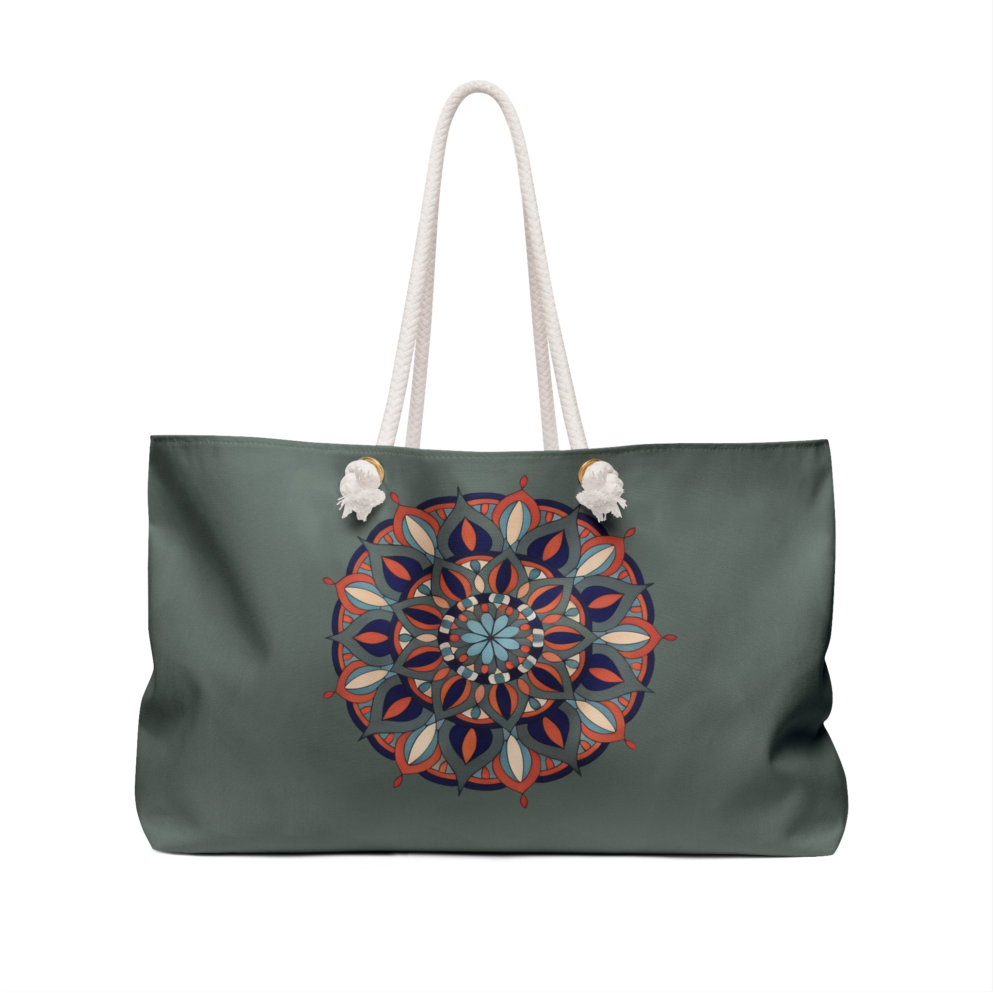 Delilah Mandala Weekender Bag — Boho Travel Tote, Green Floral Pattern