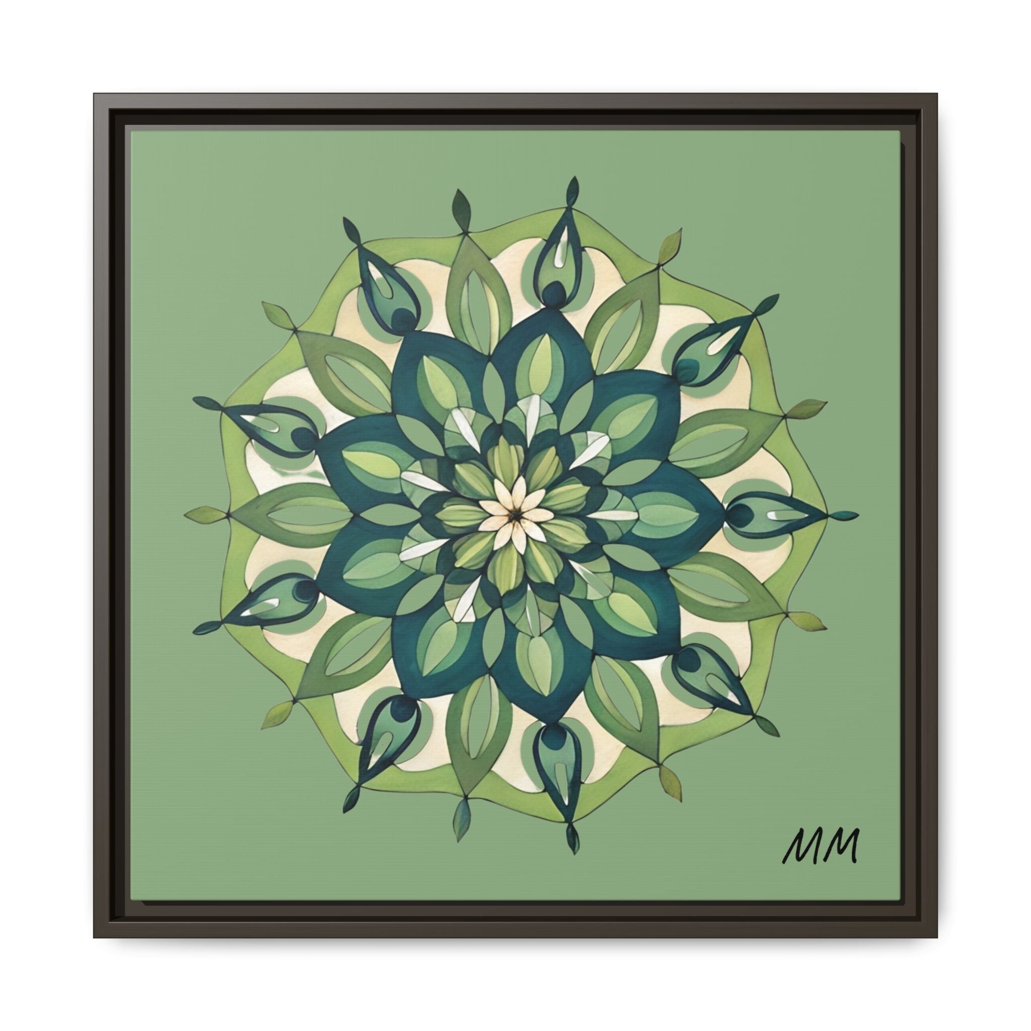 Evie Green Floral Mandala Matte Canvas Framed Wall Art
